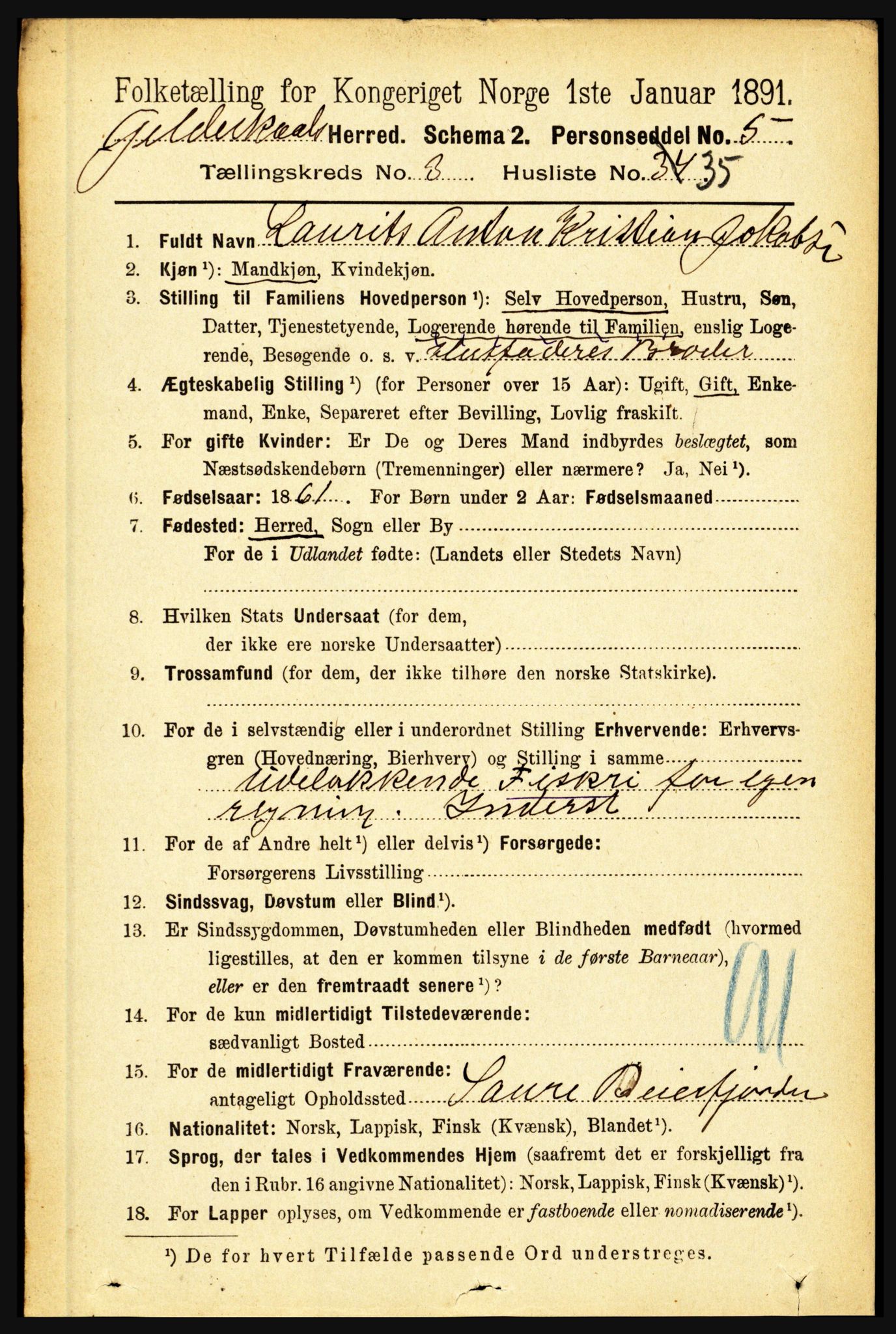 RA, 1891 census for 1838 Gildeskål, 1891, p. 993