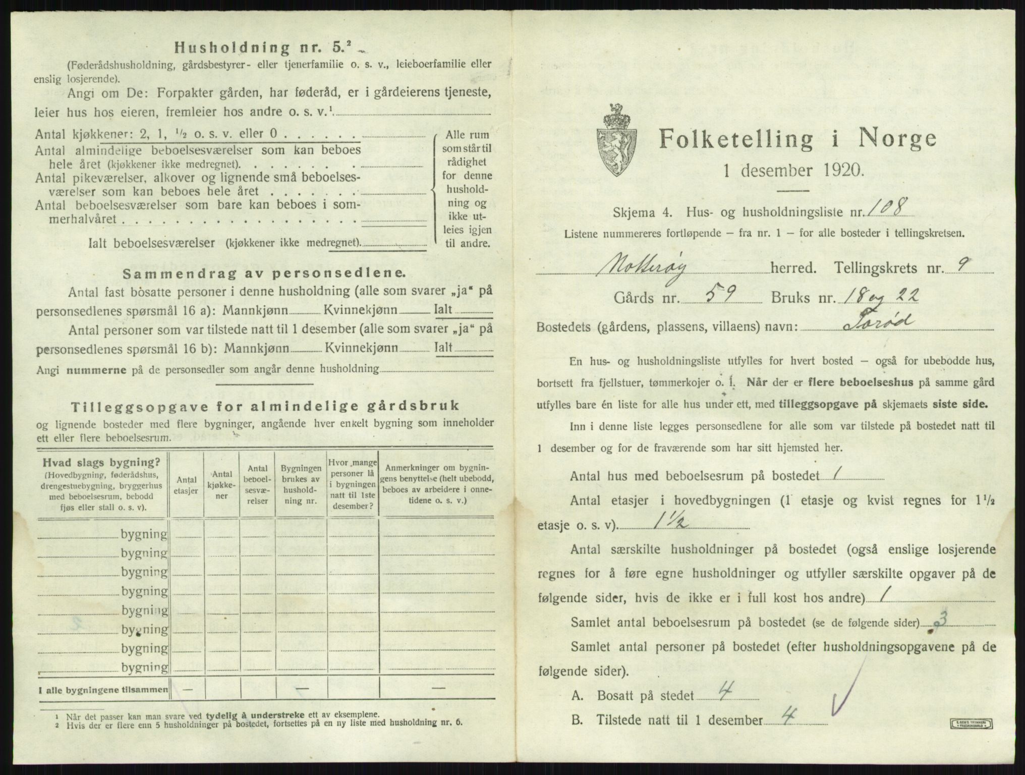 SAKO, 1920 census for Nøtterøy, 1920, p. 1952