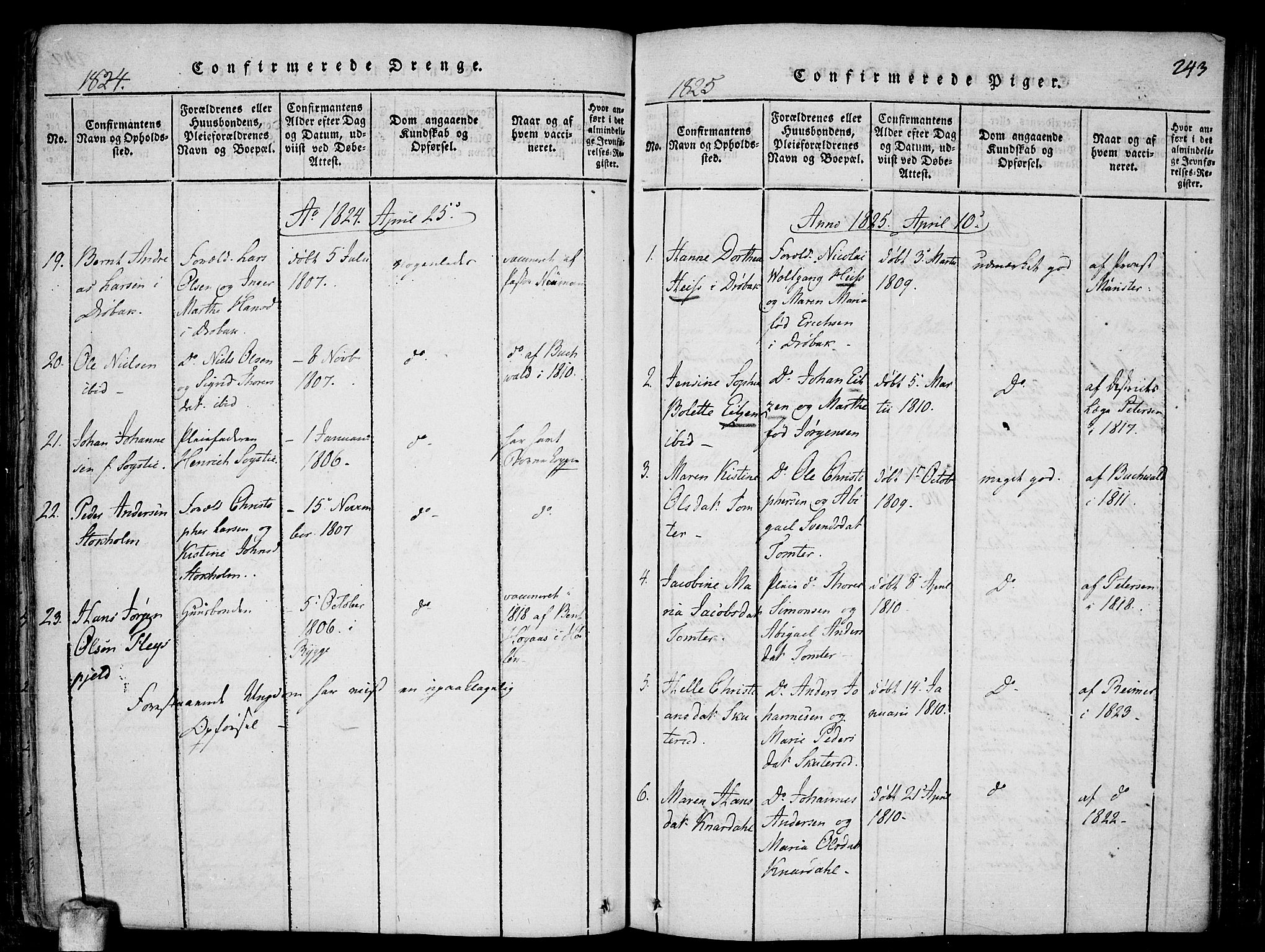 Drøbak prestekontor Kirkebøker, SAO/A-10142a/F/Fa/L0001: Parish register (official) no. I 1, 1816-1842, p. 243