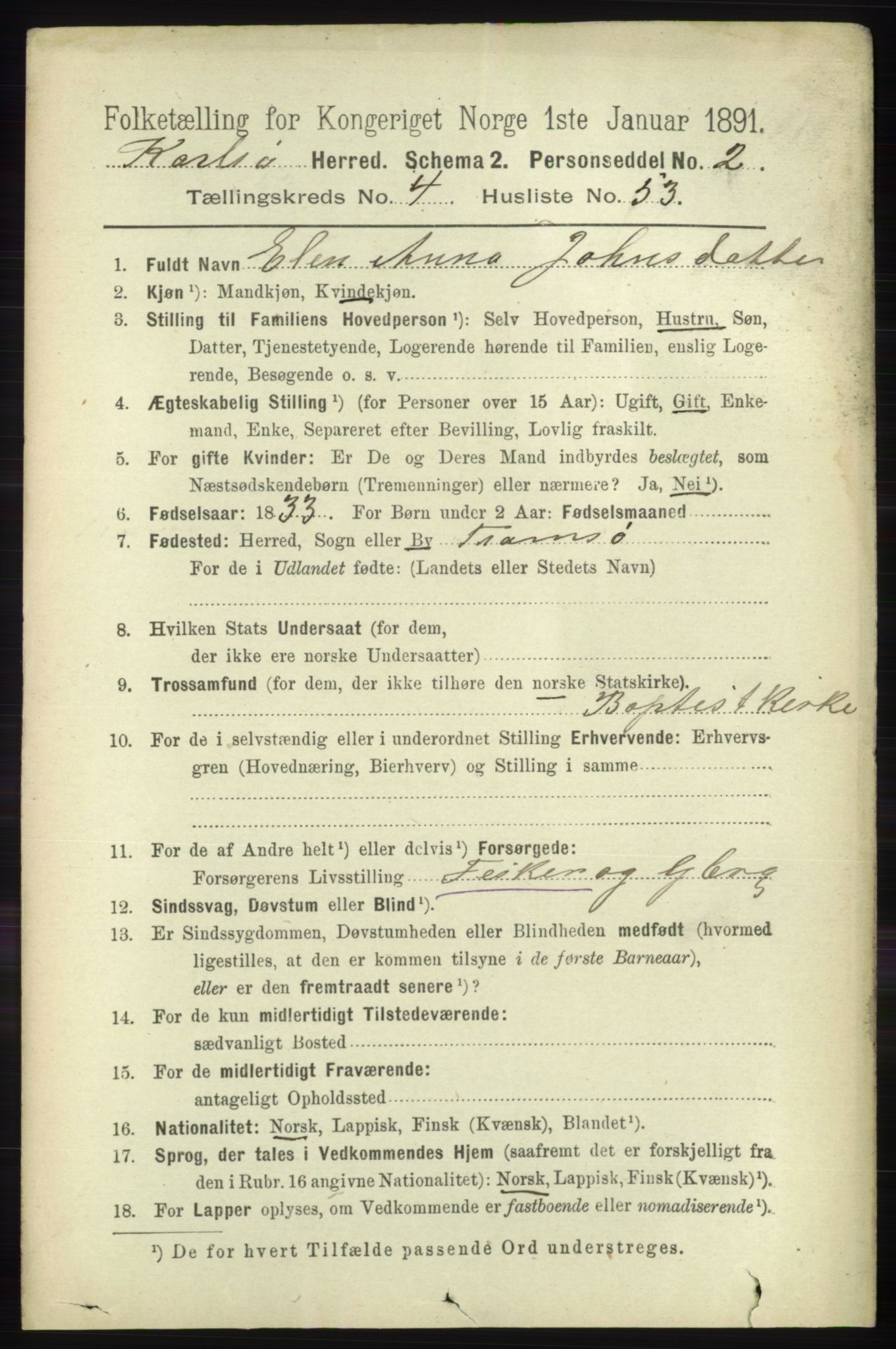 RA, 1891 census for 1936 Karlsøy, 1891, p. 1219