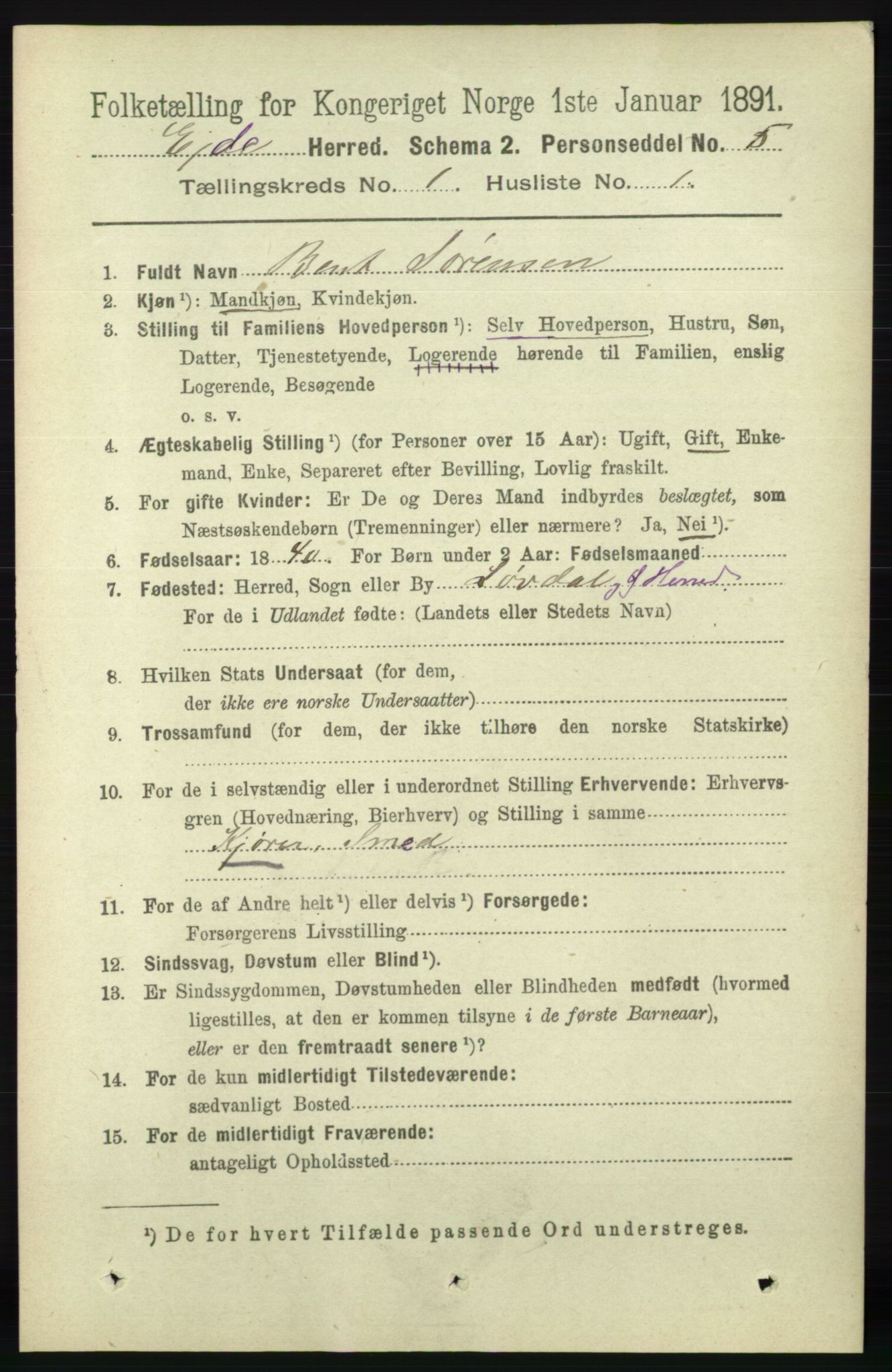 RA, 1891 census for 0925 Eide, 1891, p. 56