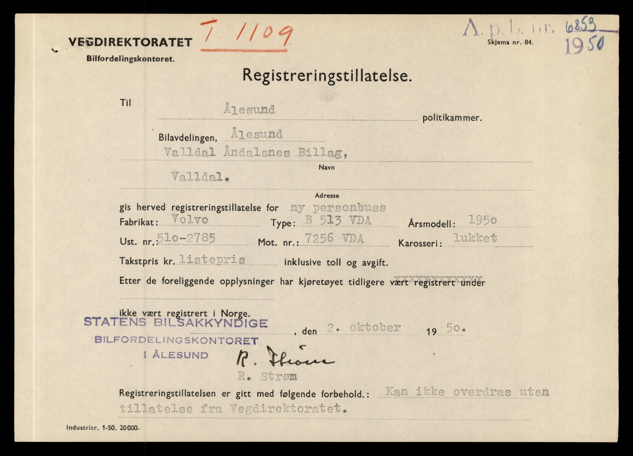 Møre og Romsdal vegkontor - Ålesund trafikkstasjon, AV/SAT-A-4099/F/Fe/L0010: Registreringskort for kjøretøy T 1050 - T 1169, 1927-1998, p. 1730