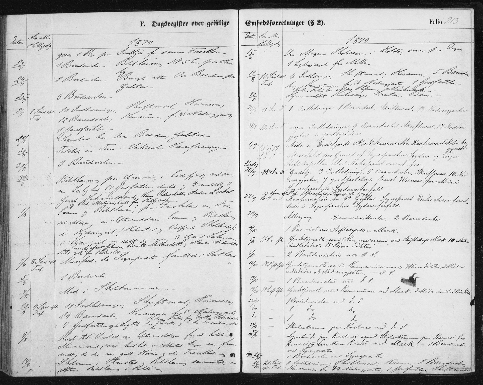Ministerialprotokoller, klokkerbøker og fødselsregistre - Nordland, SAT/A-1459/888/L1243: Parish register (official) no. 888A09, 1876-1879, p. 213