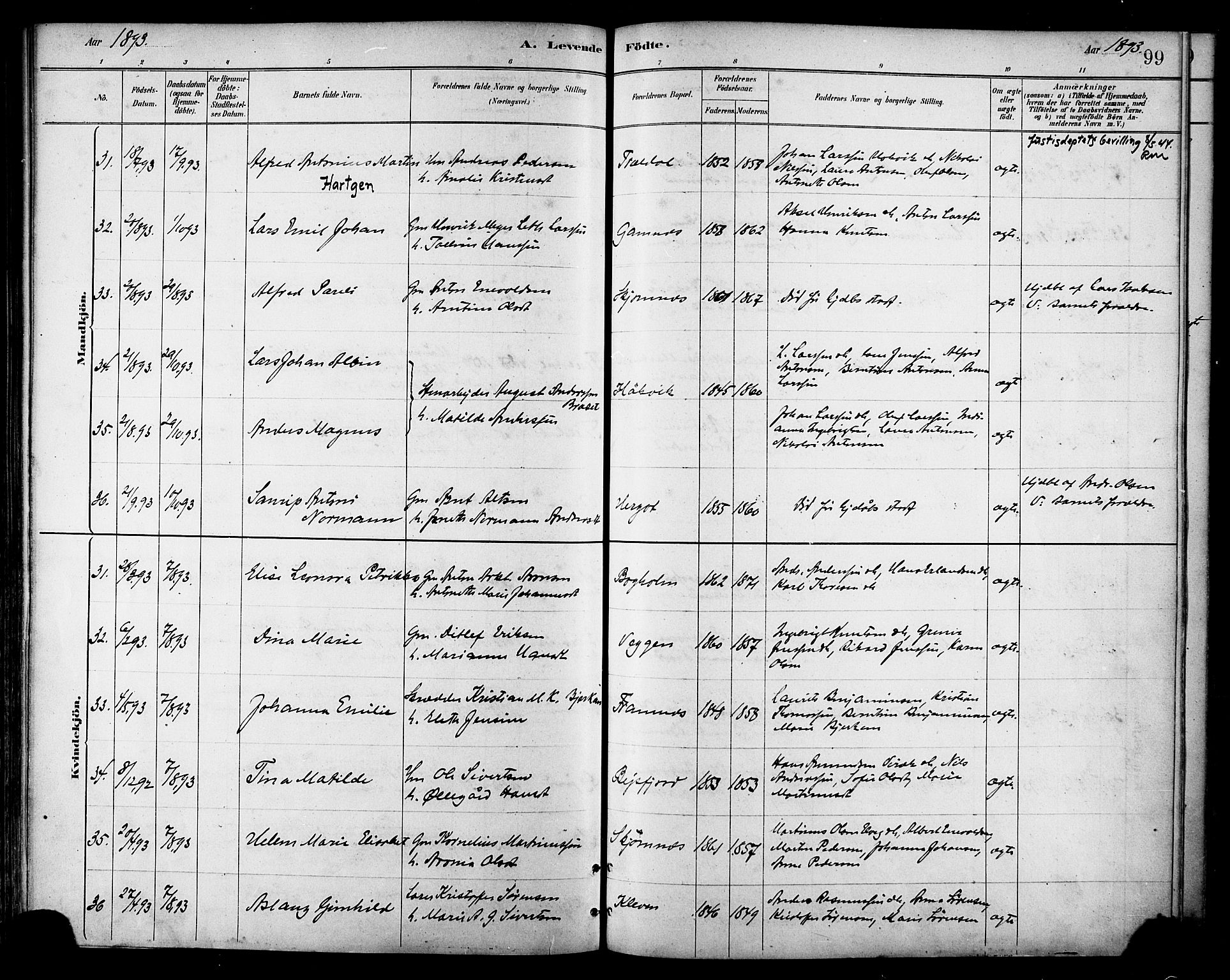 Ministerialprotokoller, klokkerbøker og fødselsregistre - Nordland, SAT/A-1459/866/L0938: Parish register (official) no. 866A01, 1879-1893, p. 99