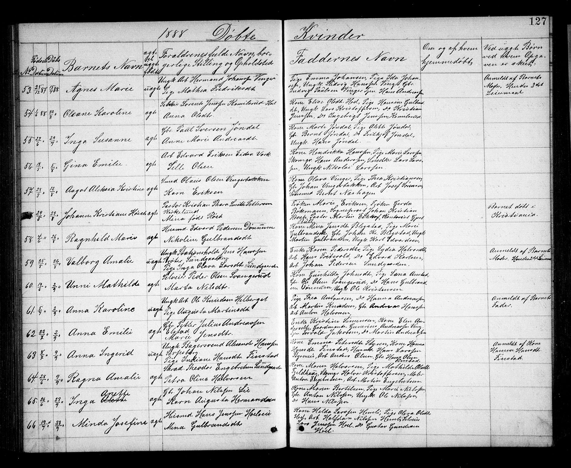 Eidsvoll prestekontor Kirkebøker, AV/SAO-A-10888/G/Ga/L0005: Parish register (copy) no. I 5, 1884-1894, p. 127