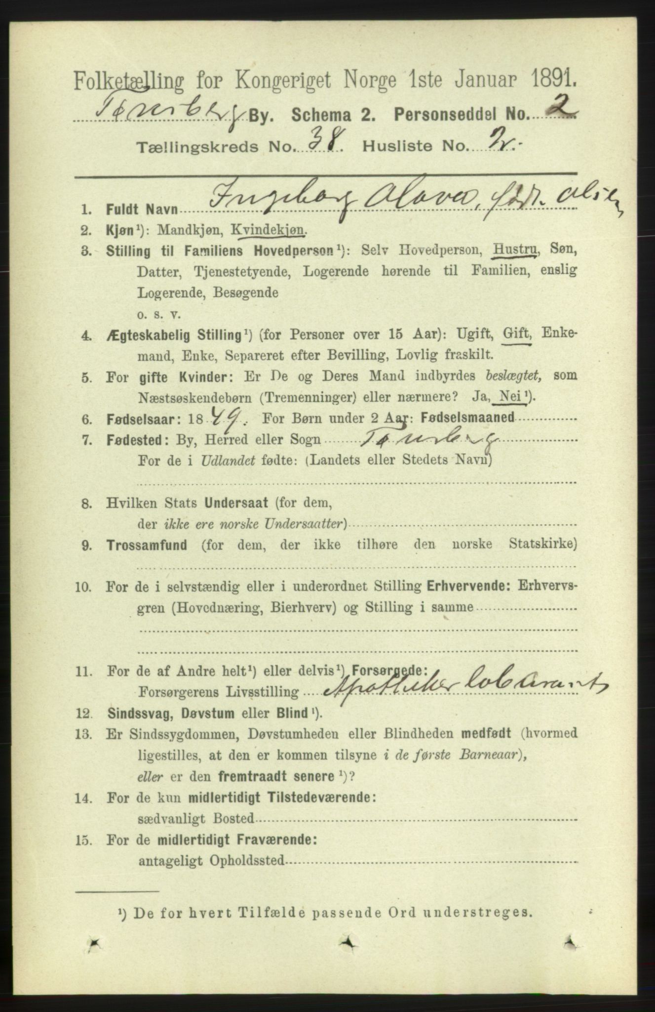 RA, 1891 census for 0705 Tønsberg, 1891, p. 8090