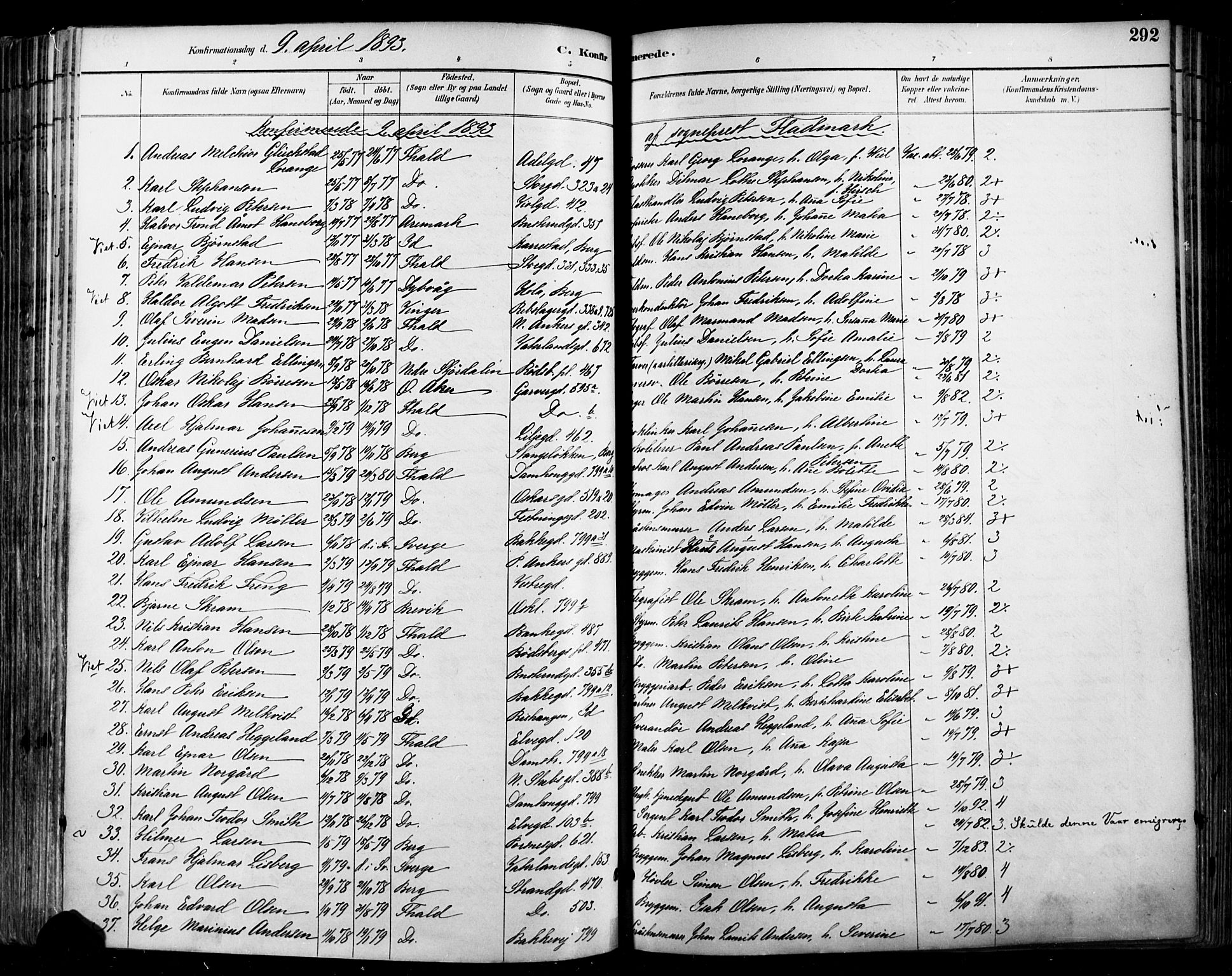 Halden prestekontor Kirkebøker, AV/SAO-A-10909/F/Fa/L0013: Parish register (official) no. I 13, 1890-1906, p. 292