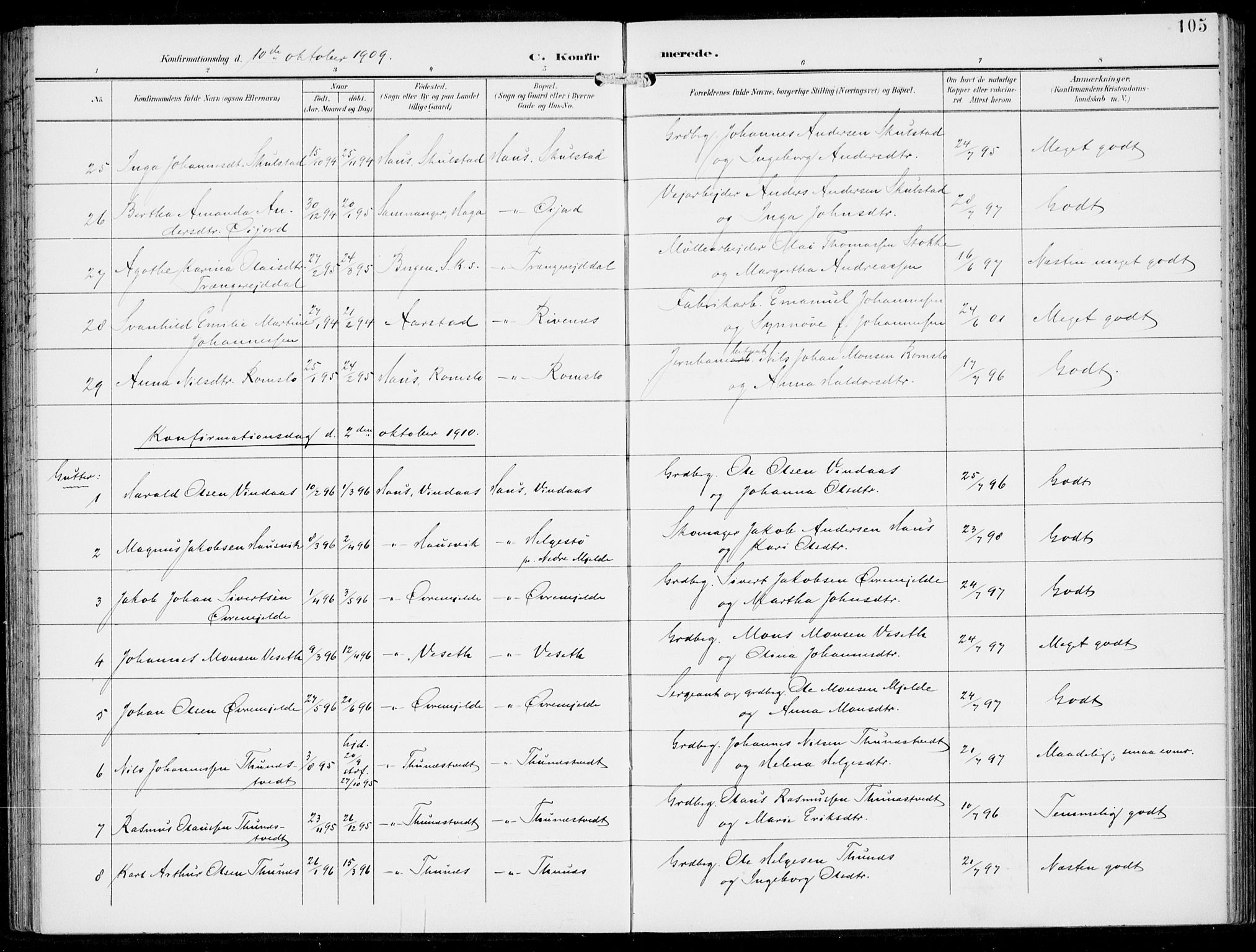 Haus sokneprestembete, SAB/A-75601/H/Haa: Parish register (official) no. B  2, 1899-1912, p. 105