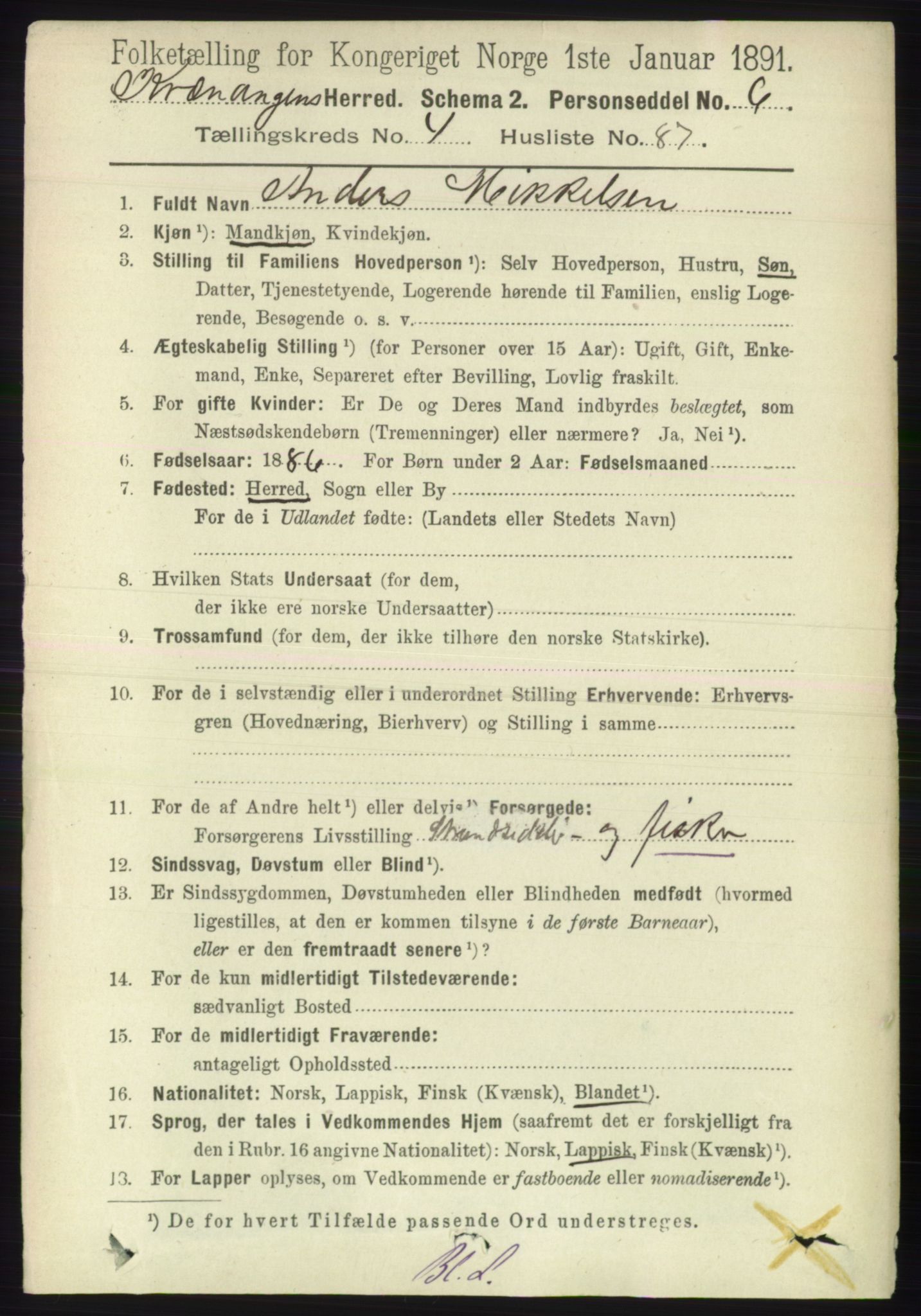 RA, 1891 census for 1943 Kvænangen, 1891, p. 2113