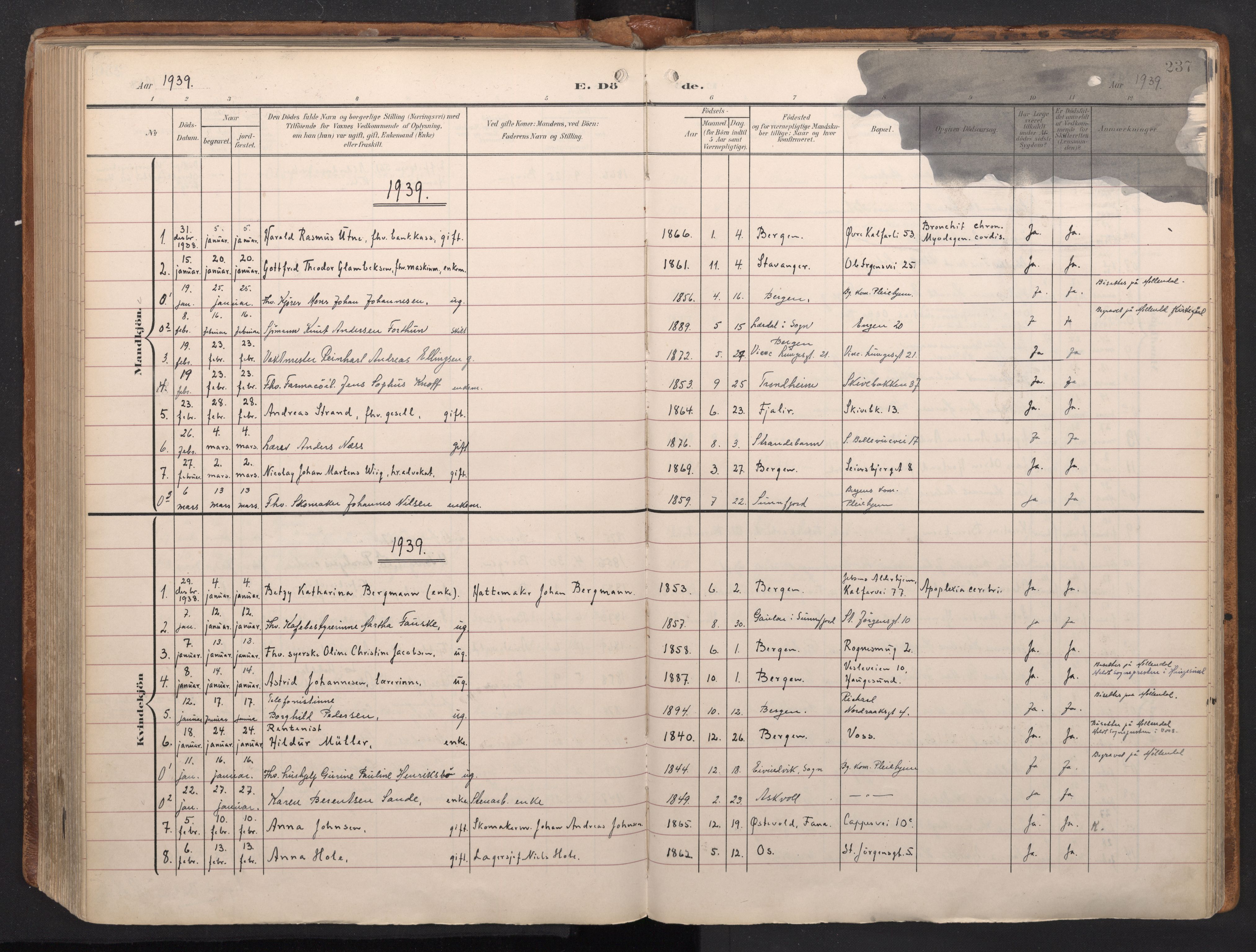 Domkirken sokneprestembete, AV/SAB-A-74801/H/Haa/L0044: Parish register (official) no. E 6, 1904-1946, p. 236b-237a