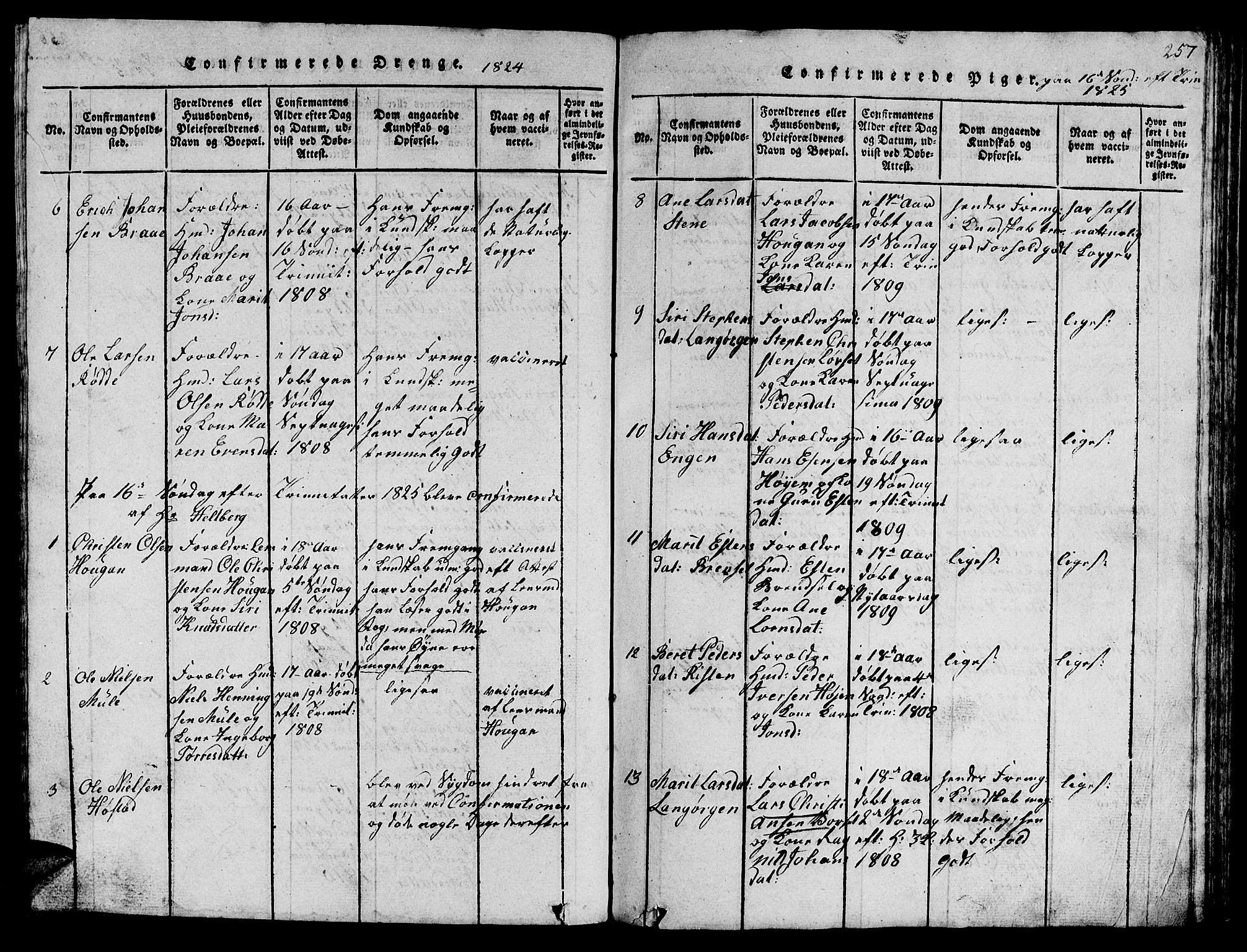 Ministerialprotokoller, klokkerbøker og fødselsregistre - Sør-Trøndelag, SAT/A-1456/612/L0385: Parish register (copy) no. 612C01, 1816-1845, p. 257