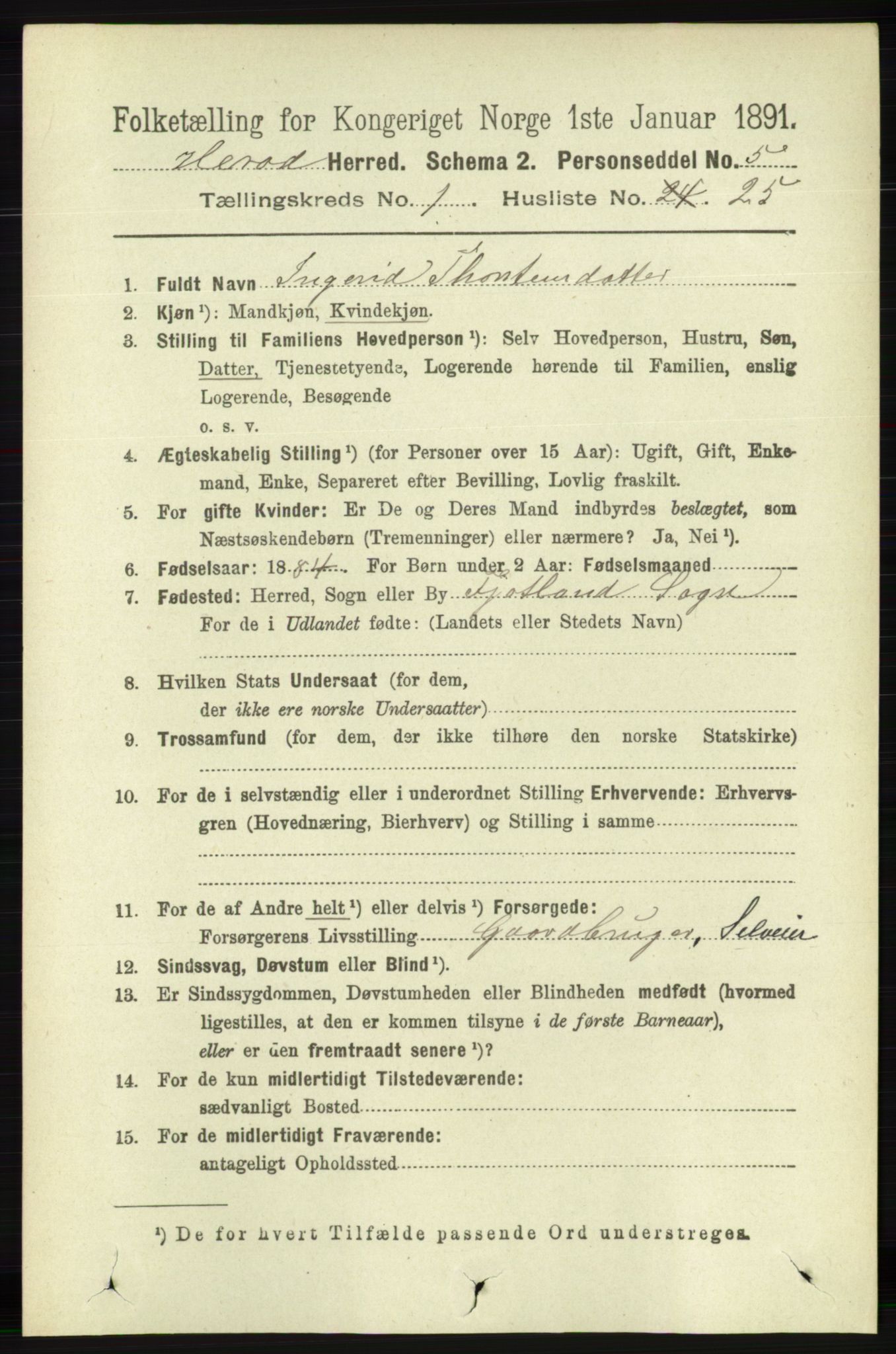 RA, 1891 census for 1039 Herad, 1891, p. 228