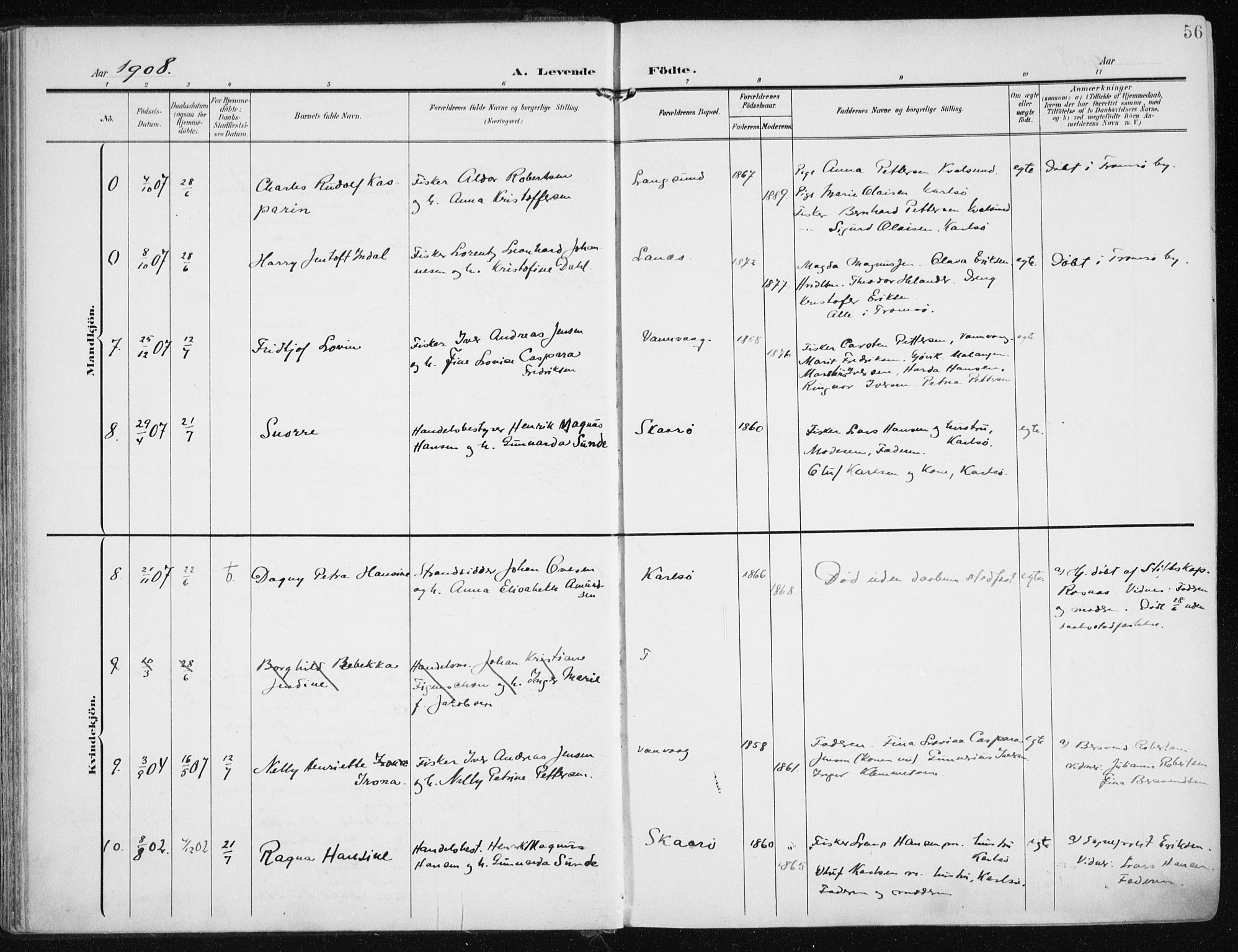 Karlsøy sokneprestembete, AV/SATØ-S-1299/H/Ha/Haa/L0014kirke: Parish register (official) no. 14, 1903-1917, p. 56