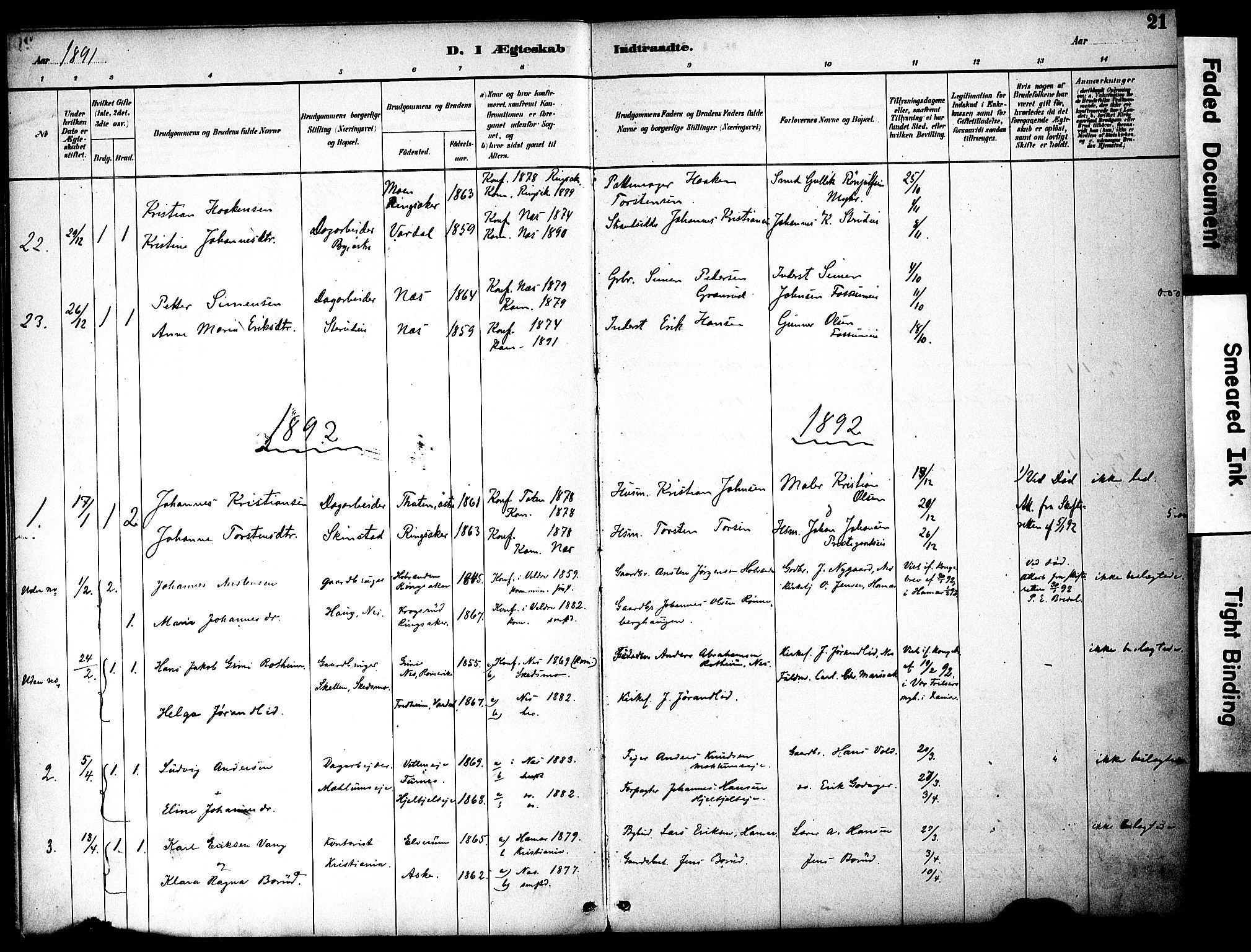 Nes prestekontor, Hedmark, AV/SAH-PREST-020/K/Ka/L0008: Parish register (official) no. 8, 1883-1905, p. 21