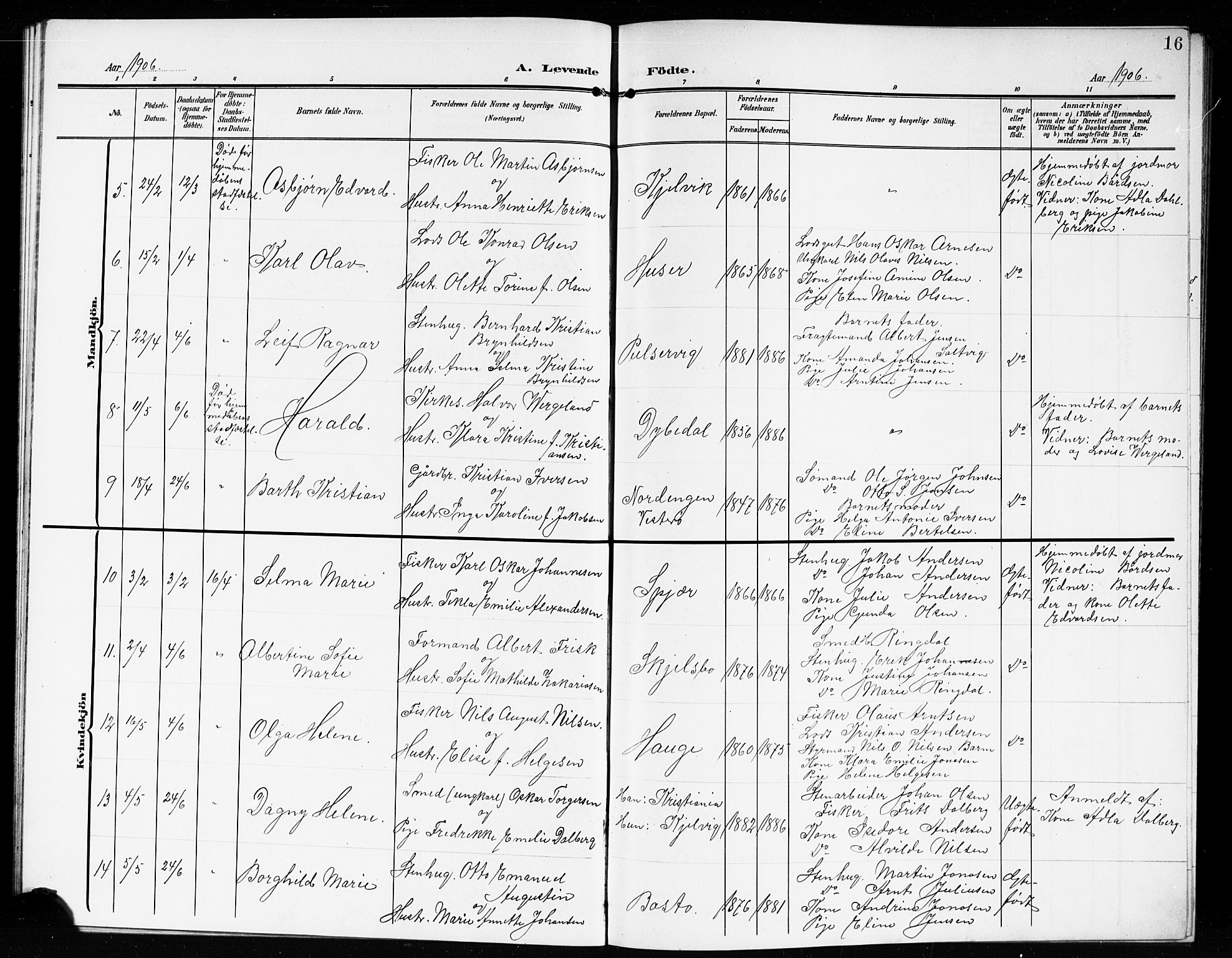 Hvaler prestekontor Kirkebøker, AV/SAO-A-2001/G/Gb/L0003: Parish register (copy) no. II 3, 1904-1917, p. 16