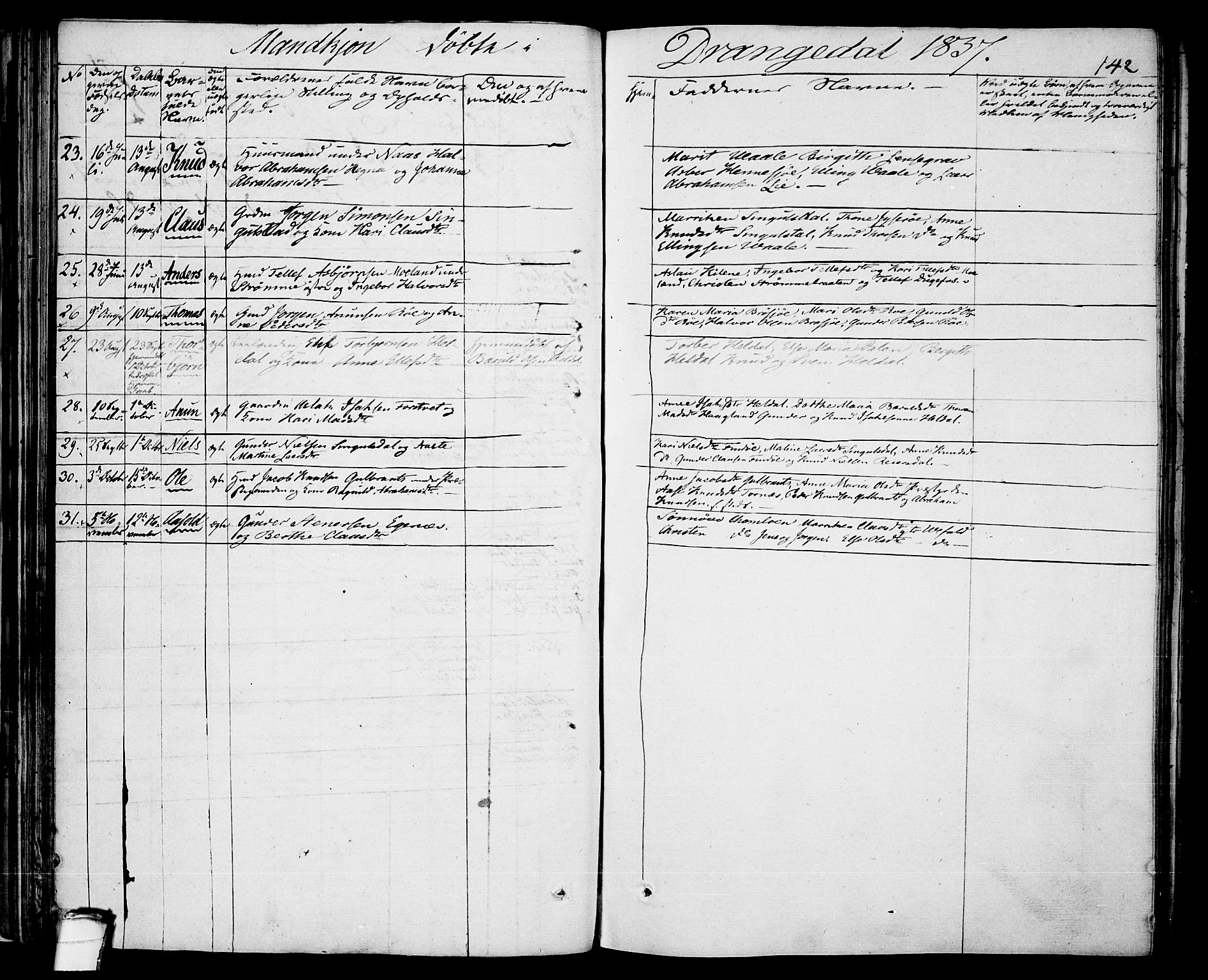 Drangedal kirkebøker, AV/SAKO-A-258/F/Fa/L0006: Parish register (official) no. 6, 1831-1837, p. 142