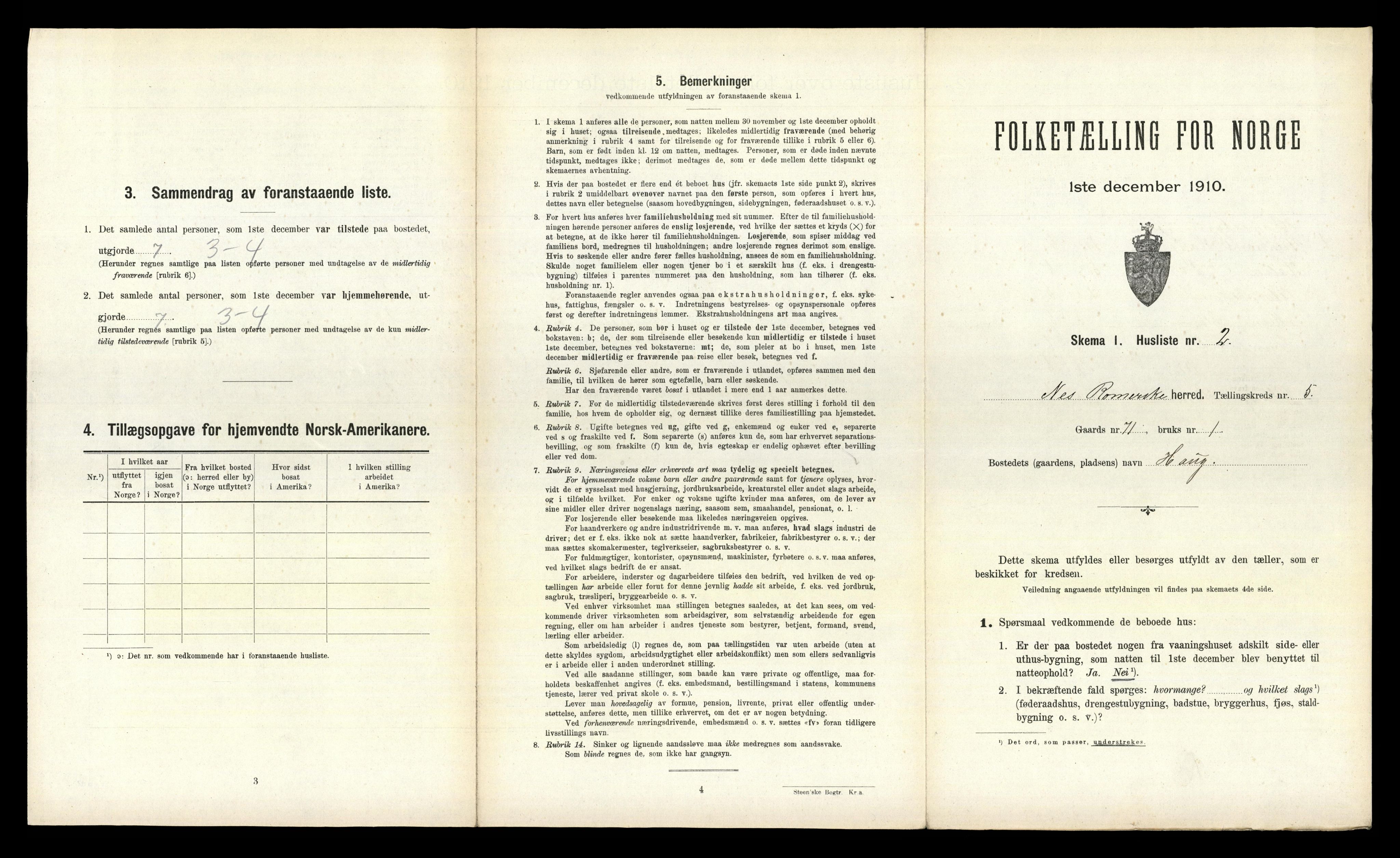 RA, 1910 census for Nes, 1910, p. 756