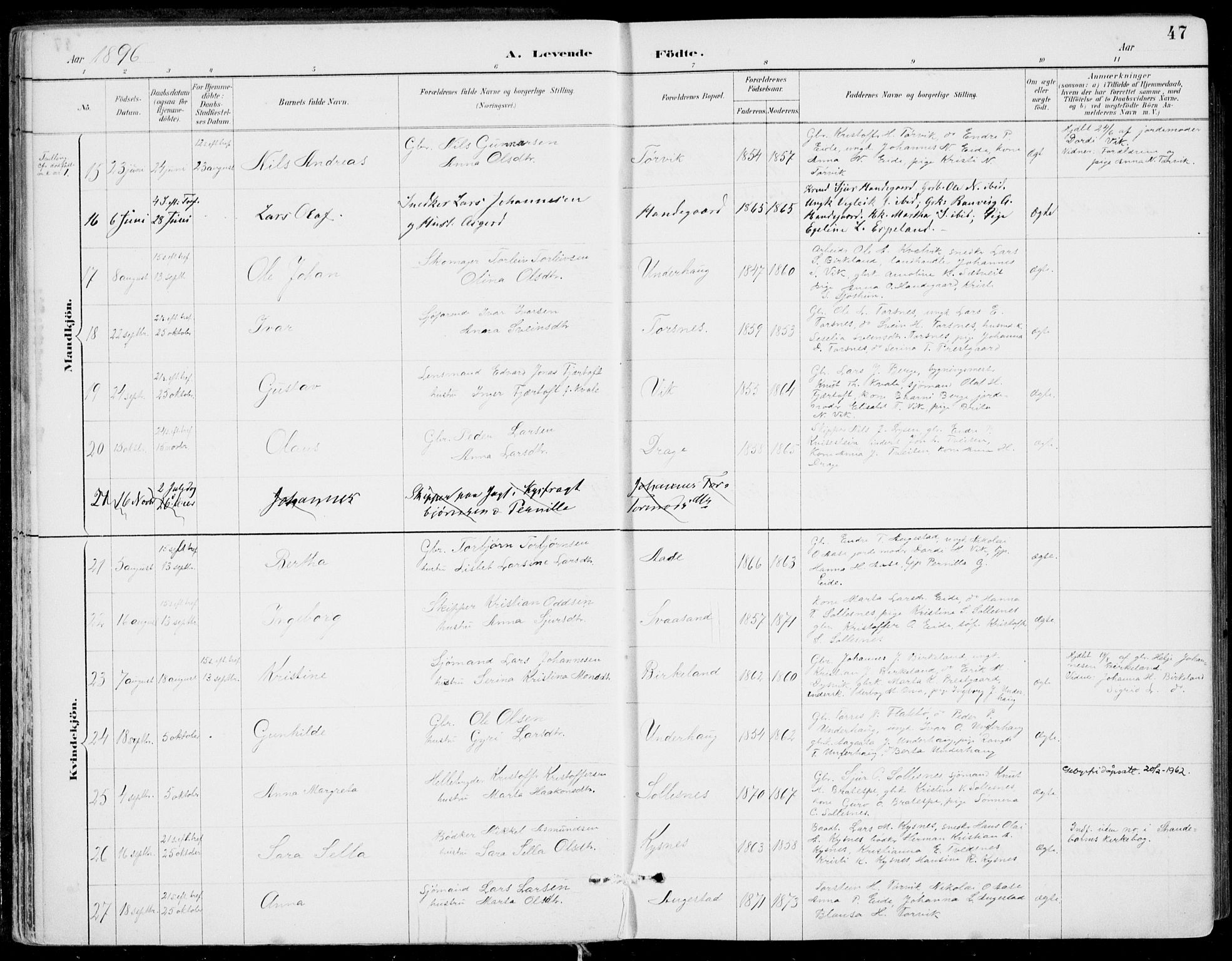 Strandebarm sokneprestembete, SAB/A-78401/H/Haa: Parish register (official) no. E  1, 1886-1908, p. 47