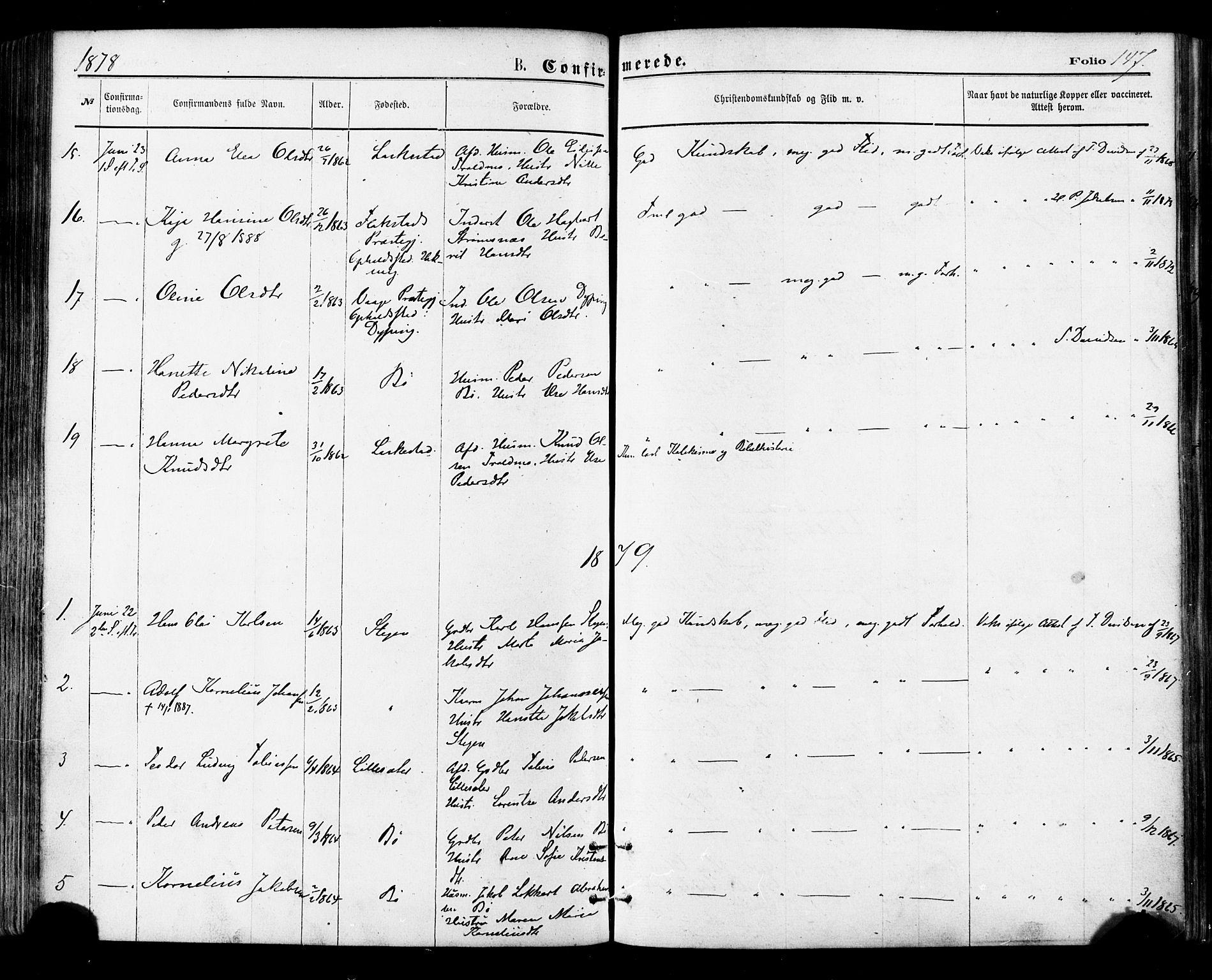 Ministerialprotokoller, klokkerbøker og fødselsregistre - Nordland, AV/SAT-A-1459/855/L0802: Parish register (official) no. 855A10, 1875-1886, p. 147