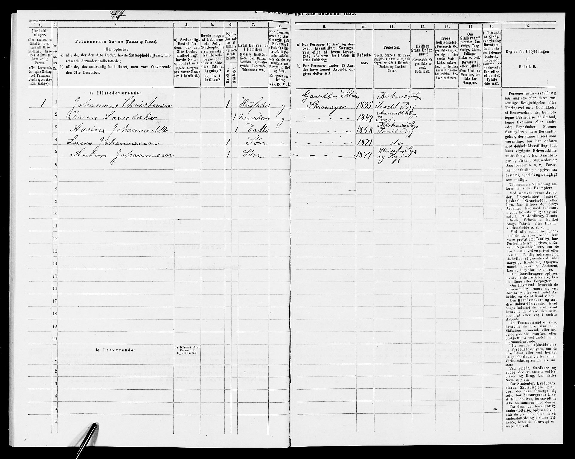 SAK, 1875 census for 0933P Herefoss, 1875, p. 190