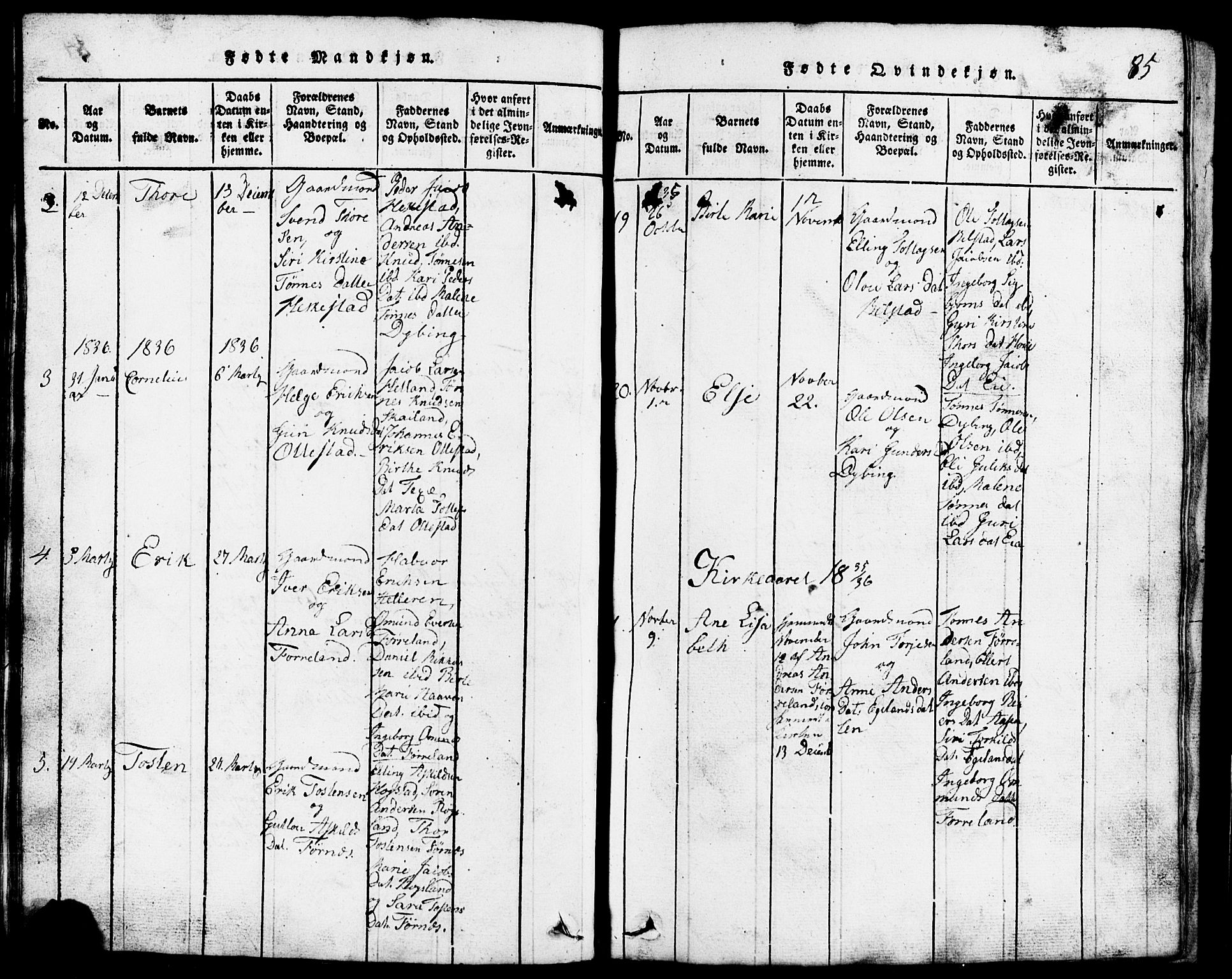 Lund sokneprestkontor, AV/SAST-A-101809/S07/L0001: Parish register (copy) no. B 1, 1815-1853, p. 85