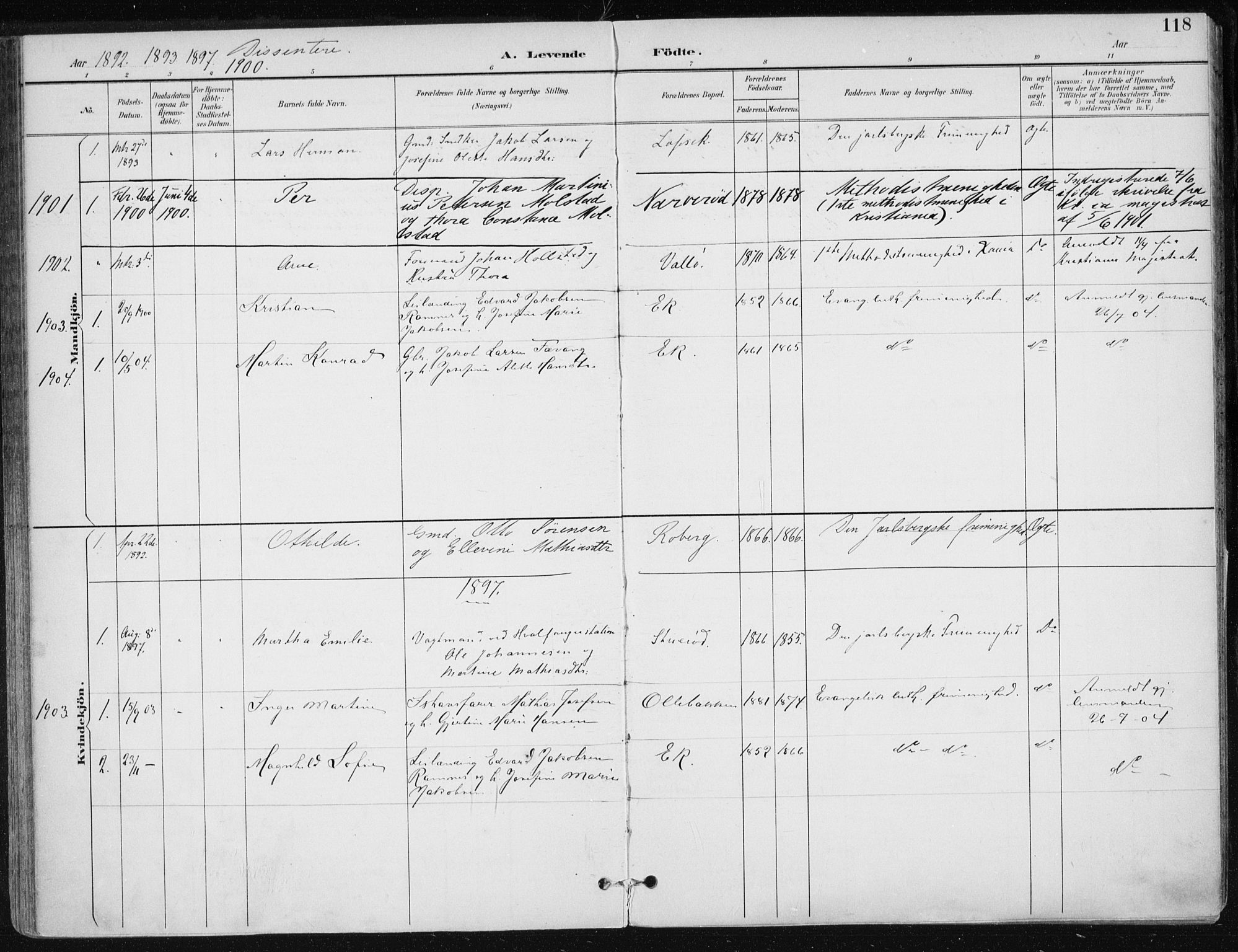 Sem kirkebøker, SAKO/A-5/F/Fb/L0005: Parish register (official) no. II 5, 1892-1904, p. 118