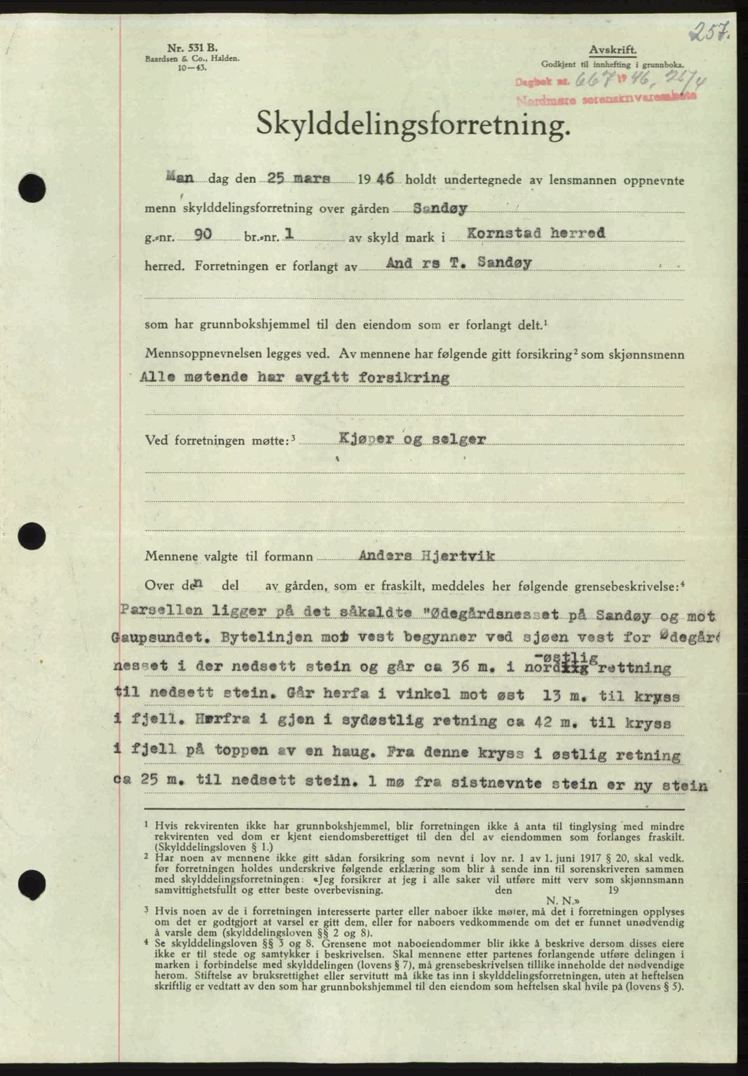 Nordmøre sorenskriveri, AV/SAT-A-4132/1/2/2Ca: Mortgage book no. A101, 1946-1946, Diary no: : 667/1946