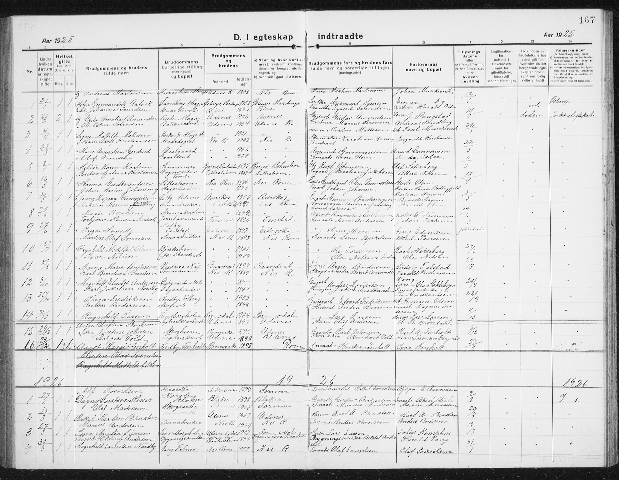 Nes prestekontor Kirkebøker, SAO/A-10410/G/Gc/L0002: Parish register (copy) no. III 2, 1915-1943, p. 167