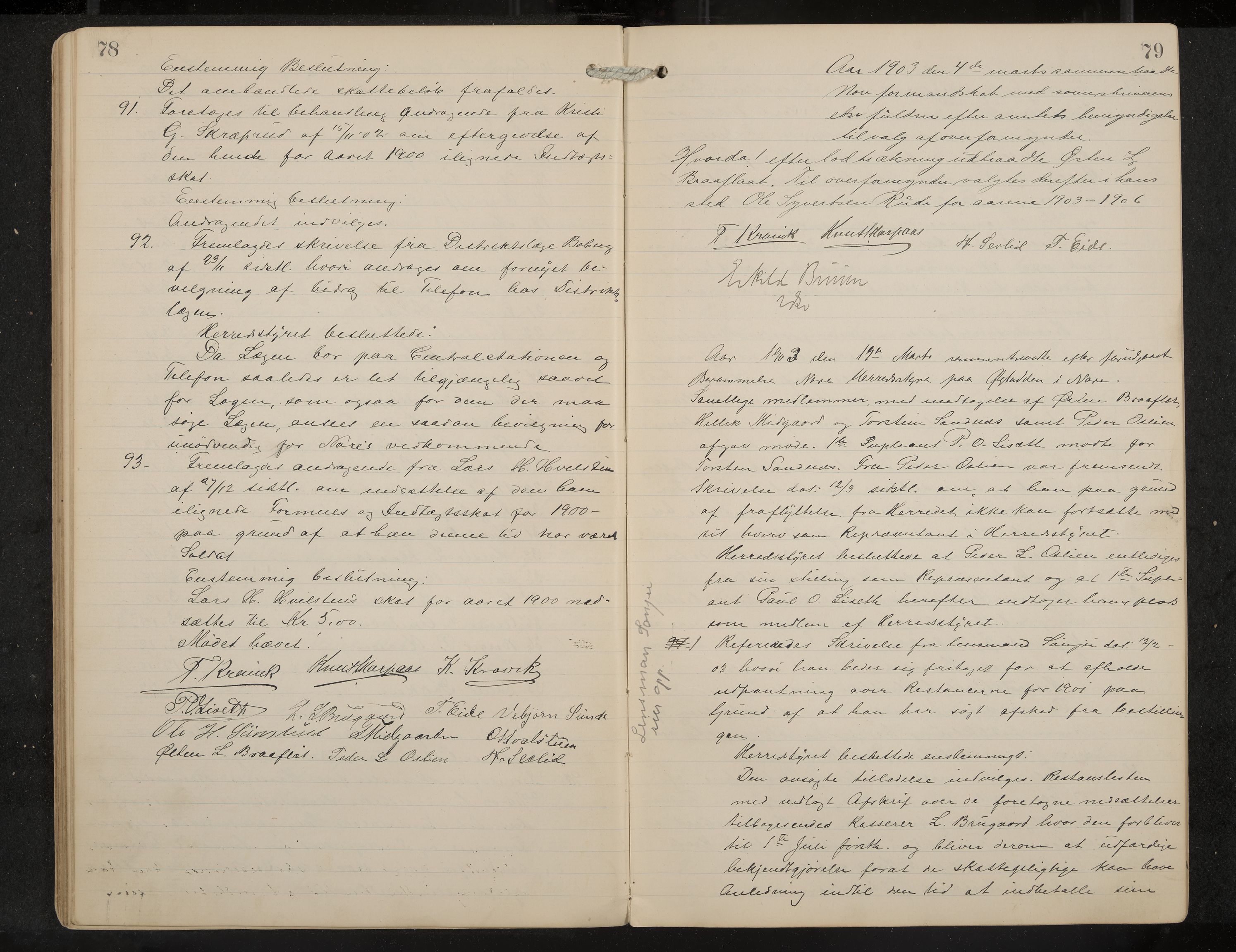 Nore formannskap og sentraladministrasjon, IKAK/0633021-2/A/Aa/L0001: Møtebok, 1901-1911, p. 78-79