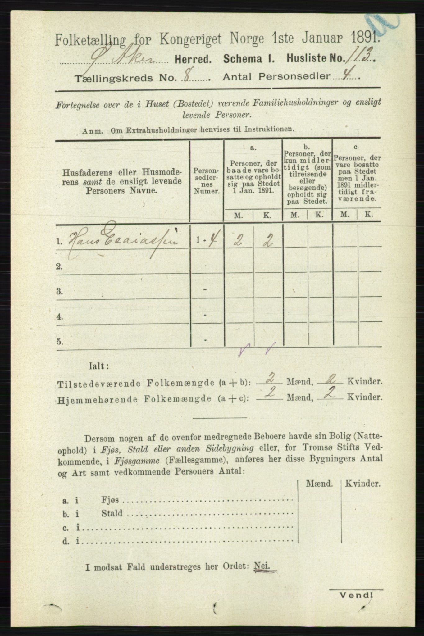 RA, 1891 census for 0218 Aker, 1891, p. 7217