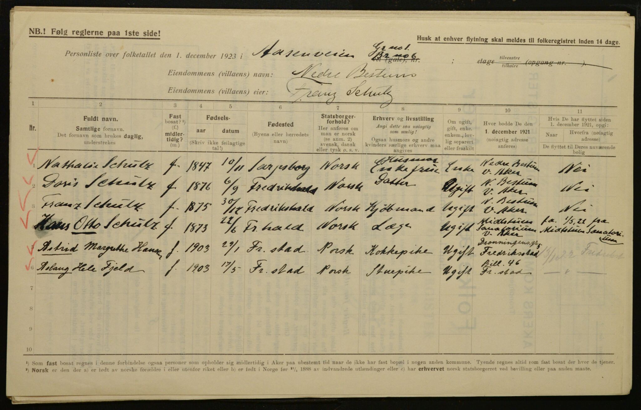 , Municipal Census 1923 for Aker, 1923, p. 27