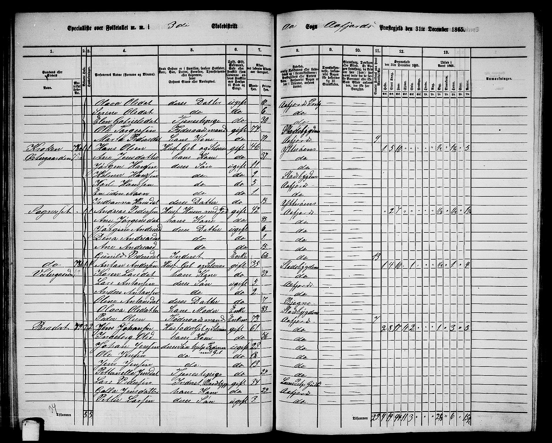 RA, 1865 census for Aafjorden, 1865, p. 45