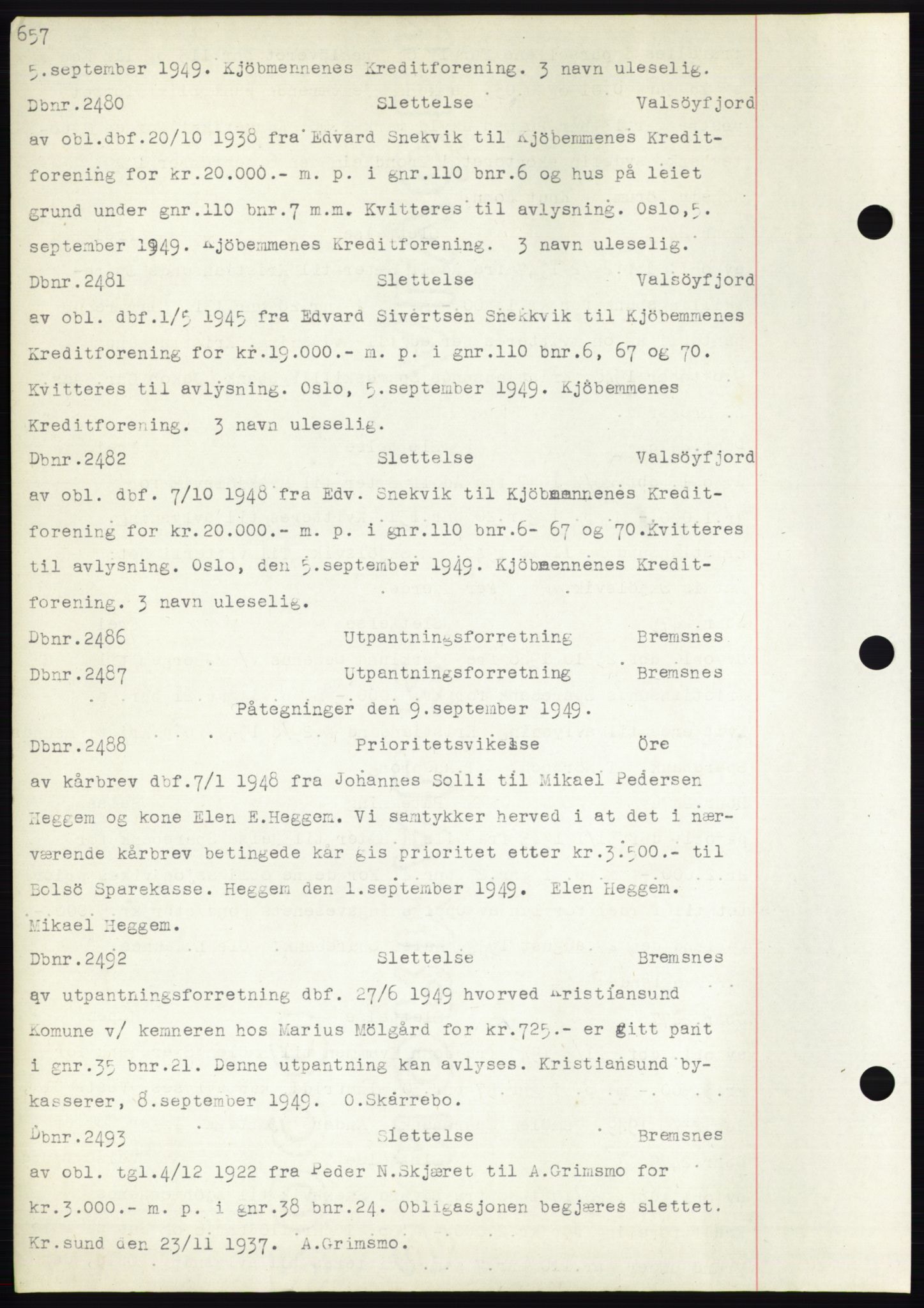 Nordmøre sorenskriveri, SAT/A-4132/1/2/2Ca: Mortgage book no. C82b, 1946-1951, Diary no: : 2480/1949