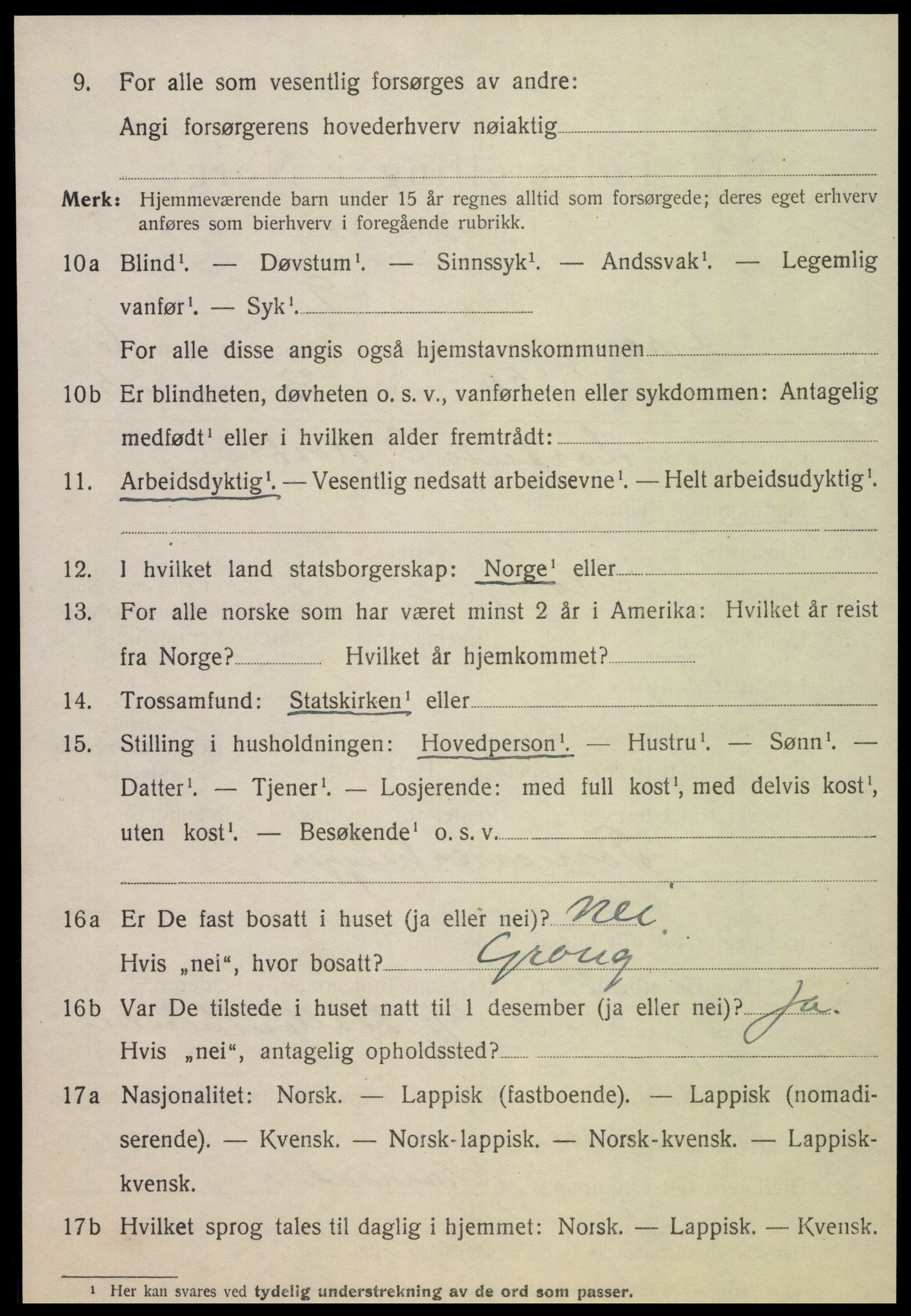 SAT, 1920 census for Grong, 1920, p. 4080