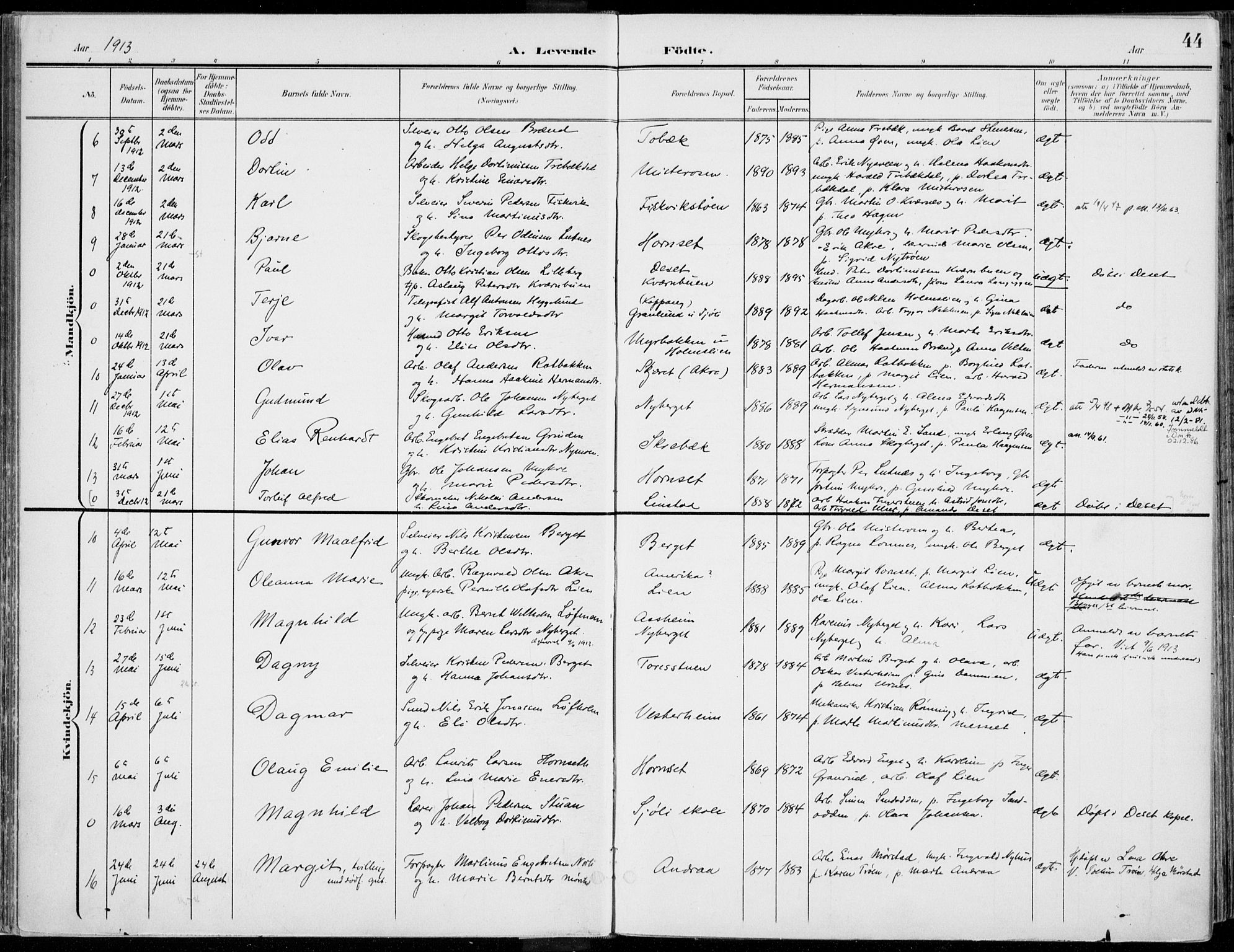 Rendalen prestekontor, SAH/PREST-054/H/Ha/Haa/L0011: Parish register (official) no. 11, 1901-1925, p. 44