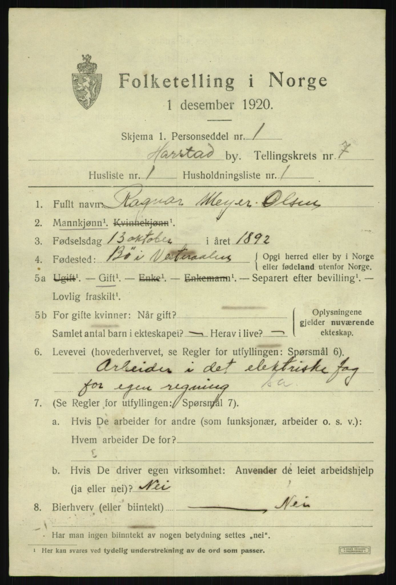 SATØ, 1920 census for Harstad, 1920, p. 8352