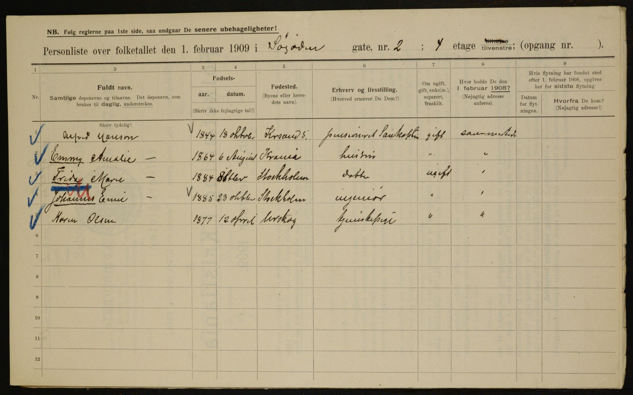 OBA, Municipal Census 1909 for Kristiania, 1909, p. 96166