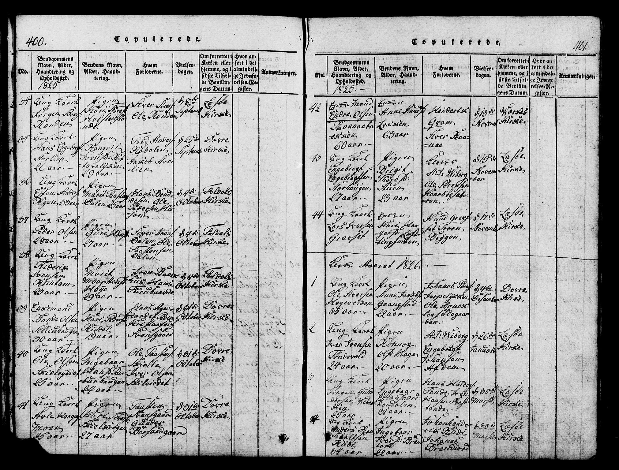 Lesja prestekontor, SAH/PREST-068/H/Ha/Hab/L0001: Parish register (copy) no. 1, 1820-1831, p. 400-401