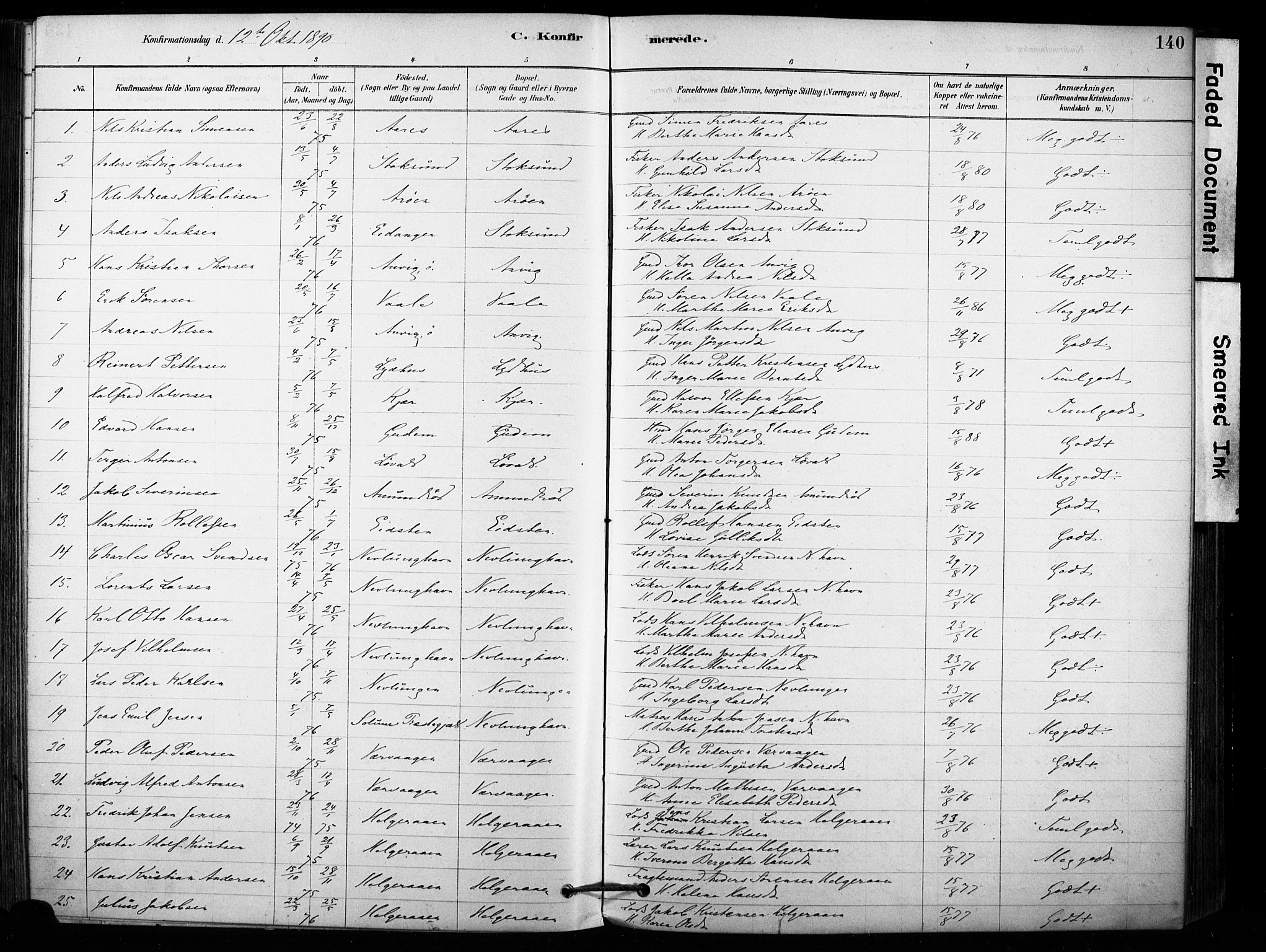 Brunlanes kirkebøker, SAKO/A-342/F/Fb/L0001: Parish register (official) no. II 1, 1878-1899, p. 140