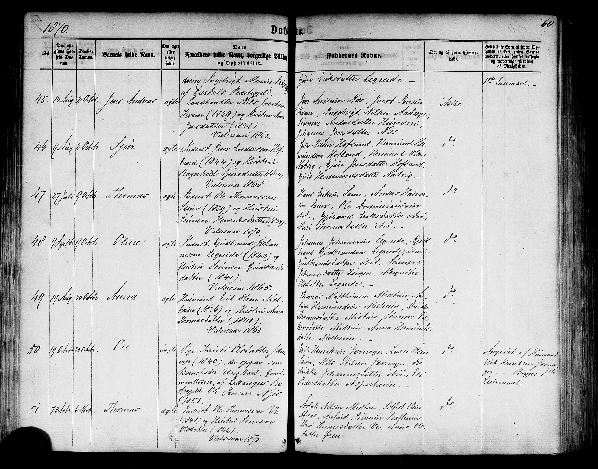 Årdal sokneprestembete, SAB/A-81701: Parish register (official) no. A 3, 1863-1886, p. 60