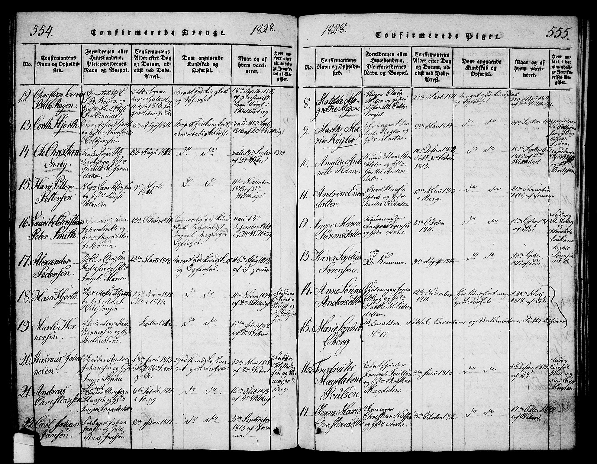 Halden prestekontor Kirkebøker, SAO/A-10909/G/Ga/L0001: Parish register (copy) no. 1, 1815-1833, p. 554-555