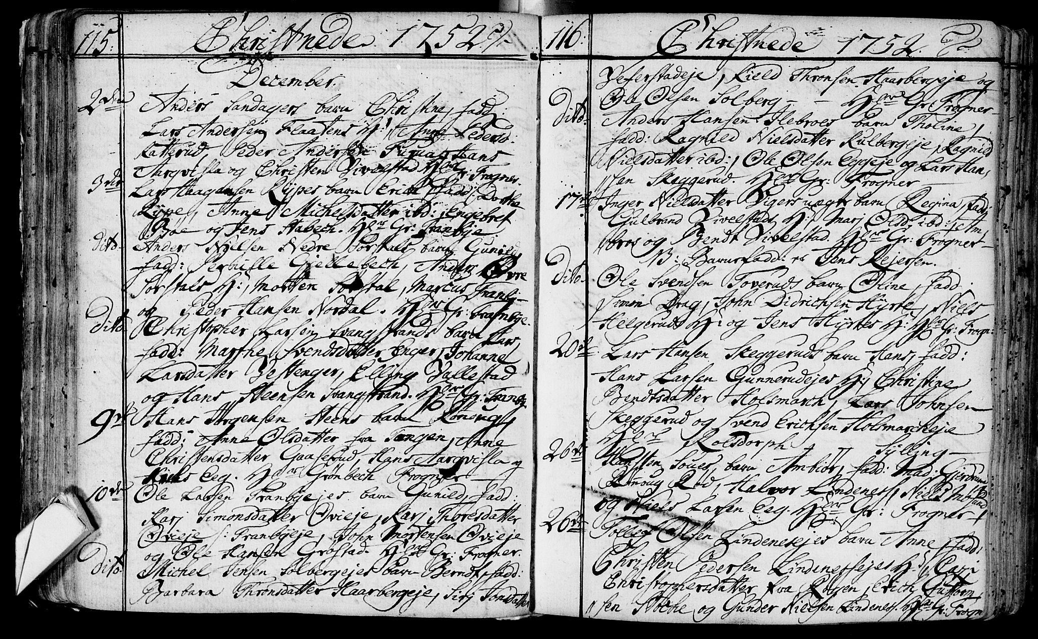 Lier kirkebøker, AV/SAKO-A-230/F/Fa/L0004: Parish register (official) no. I 4, 1749-1764, p. 115-116