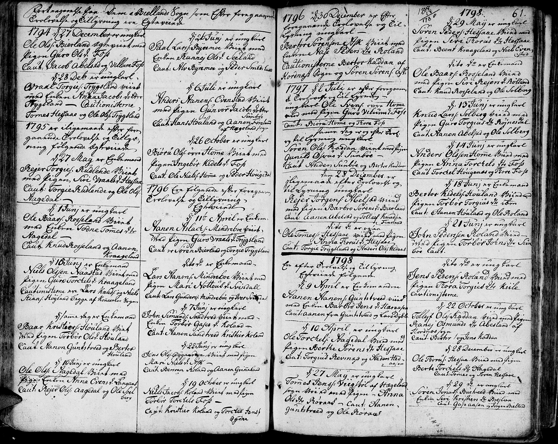 Bjelland sokneprestkontor, SAK/1111-0005/F/Fa/Faa/L0001: Parish register (official) no. A 1 /1, 1793-1815, p. 61