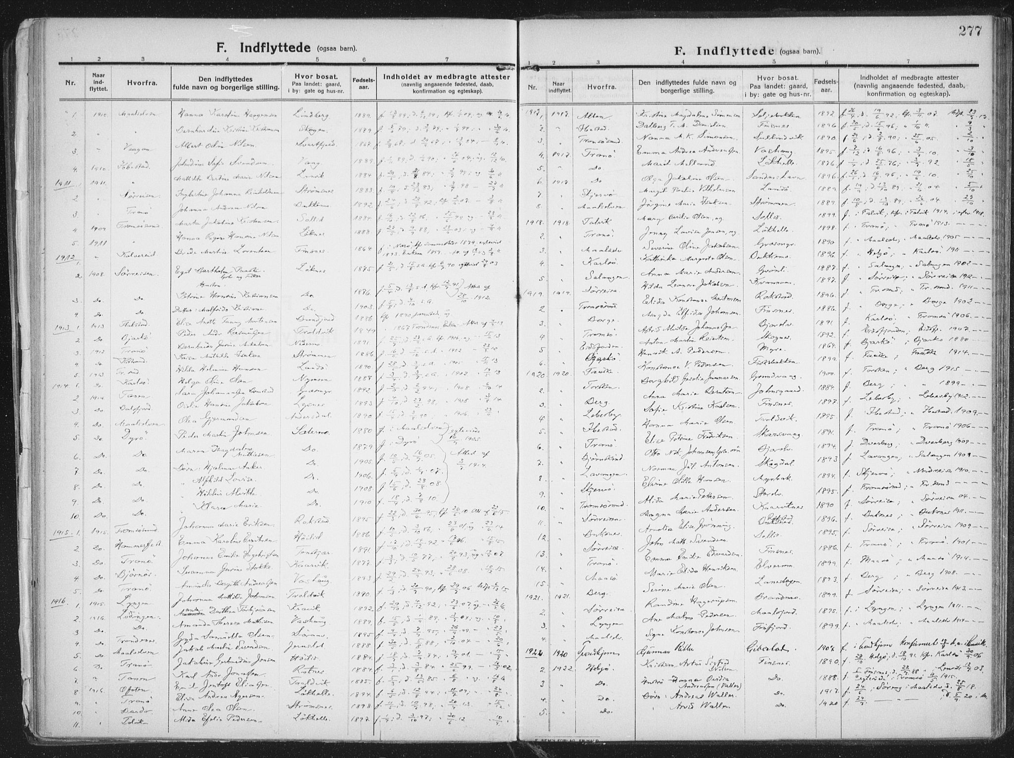 Lenvik sokneprestembete, SATØ/S-1310/H/Ha/Haa/L0016kirke: Parish register (official) no. 16, 1910-1924, p. 277
