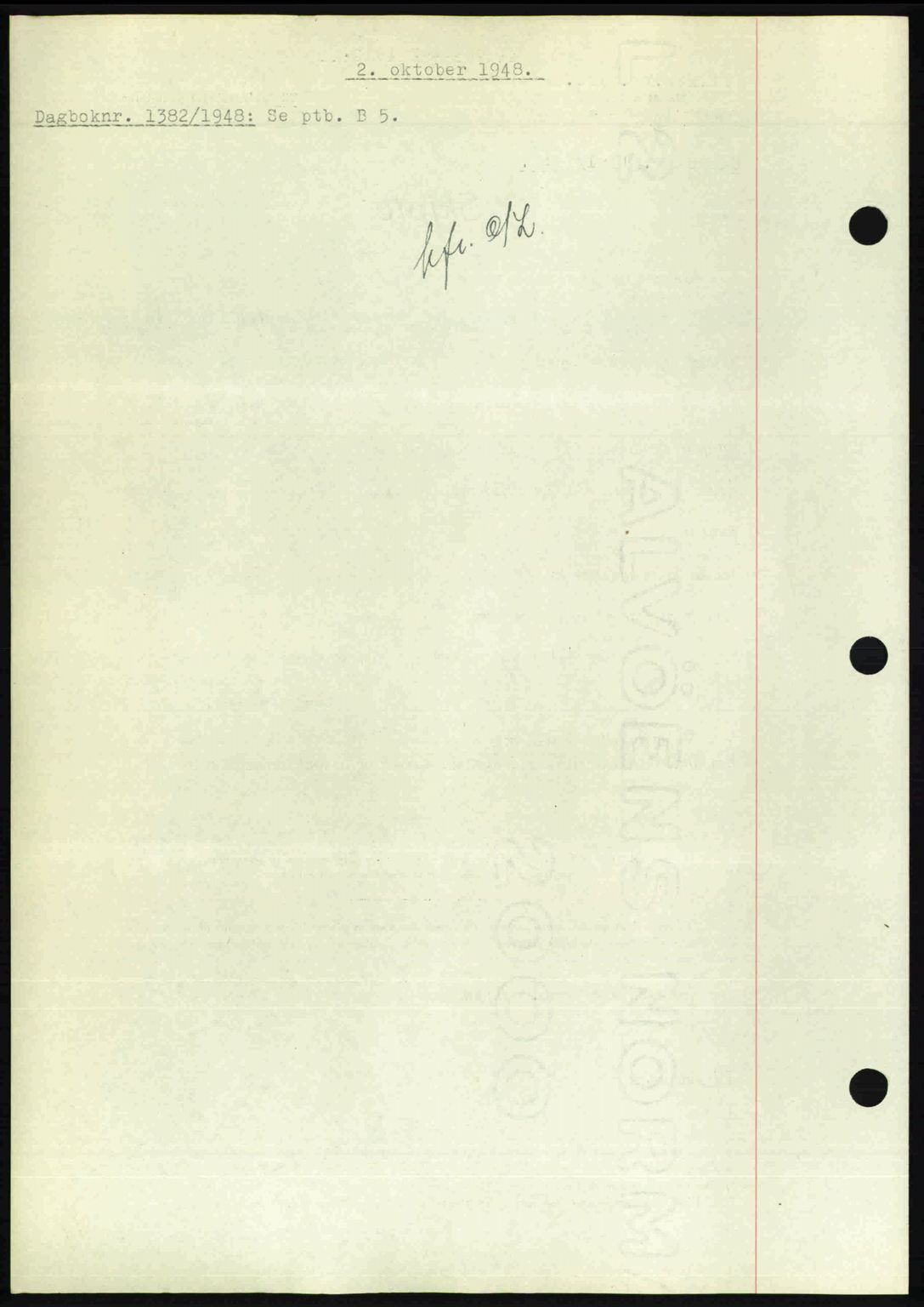 Nedenes sorenskriveri, SAK/1221-0006/G/Gb/Gba/L0059: Mortgage book no. A11, 1948-1948, Diary no: : 1382/1948