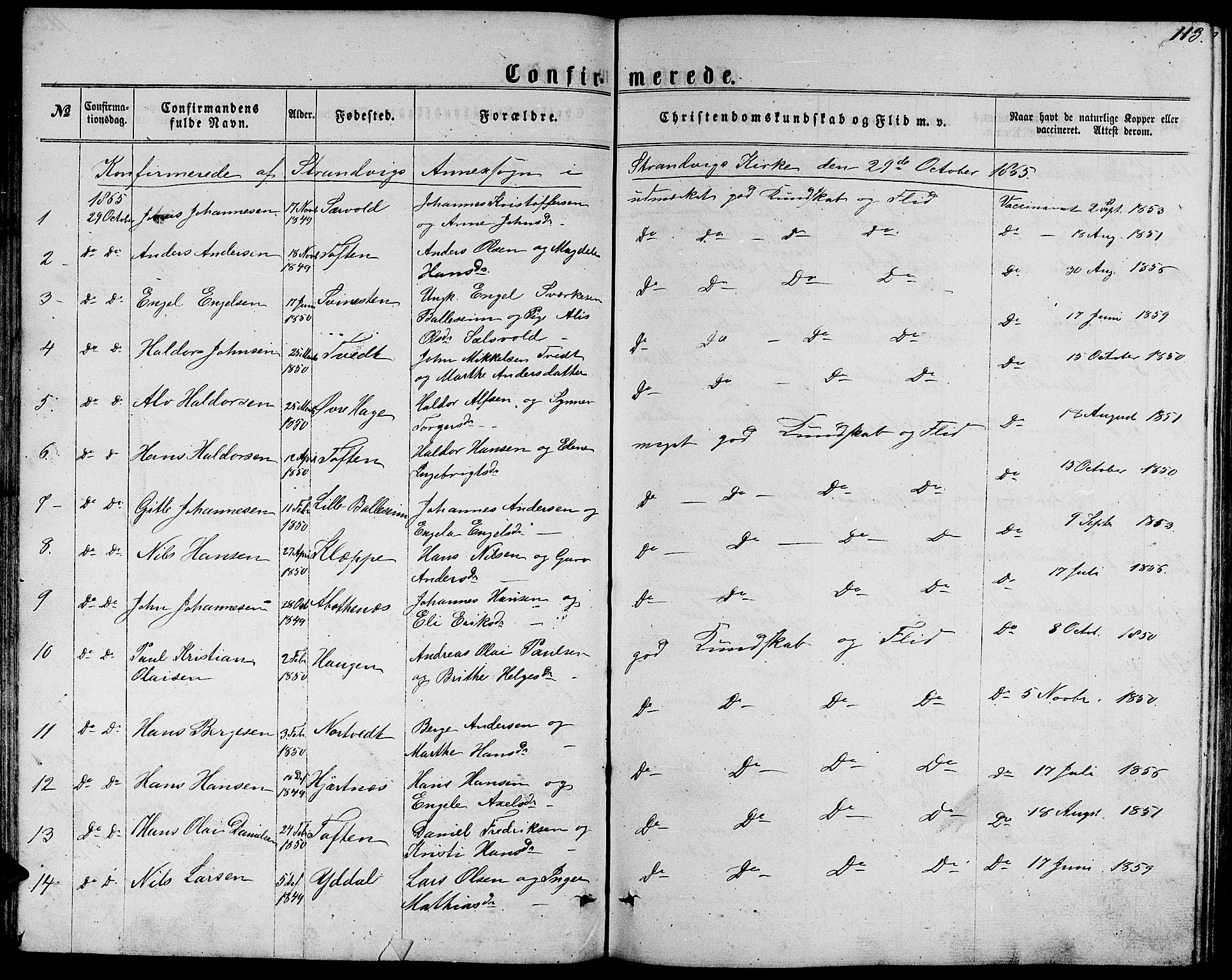 Fusa sokneprestembete, SAB/A-75401/H/Hab: Parish register (copy) no. C 1, 1861-1885, p. 113