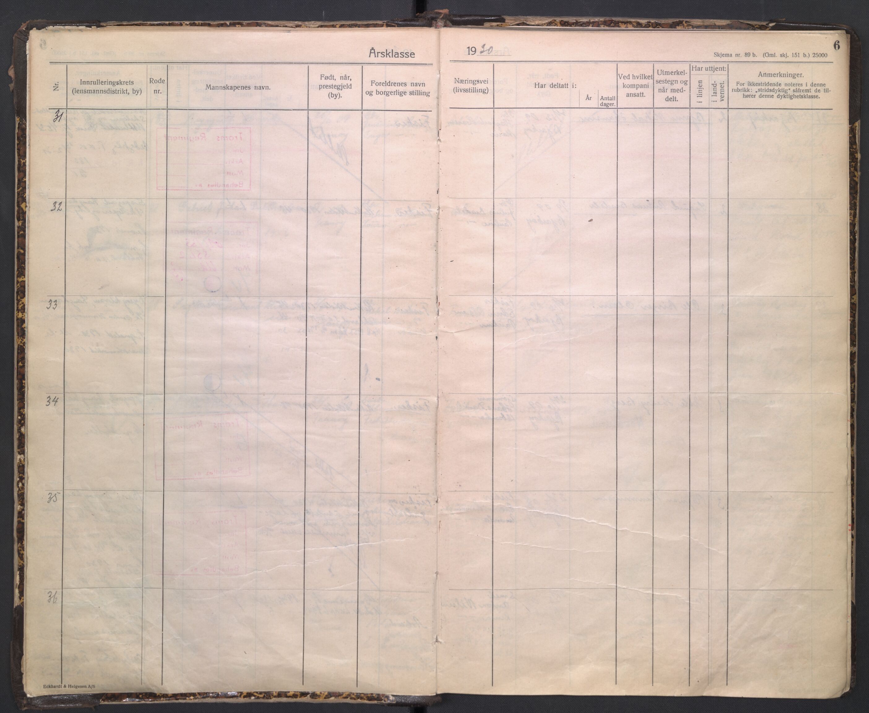 Forsvaret, Troms infanteriregiment nr. 16, AV/RA-RAFA-3146/P/Pa/L0005/0003: Ruller / Rulle for regimentets stridende menige mannskaper, årsklasse 1930, 1930, p. 6