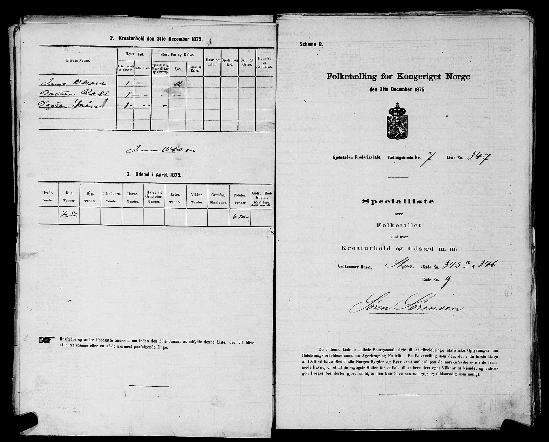 RA, 1875 census for 0101P Fredrikshald, 1875, p. 844