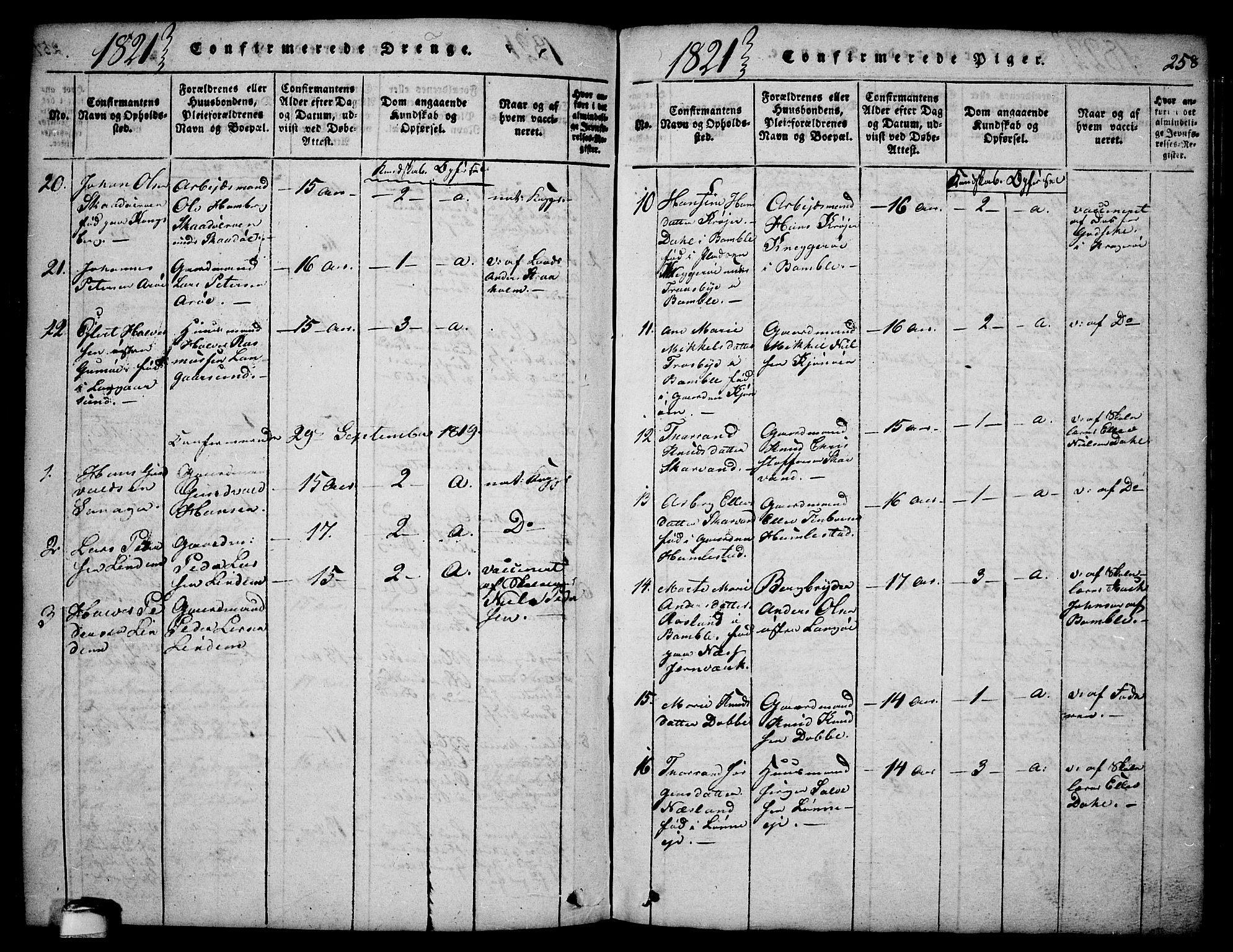 Sannidal kirkebøker, SAKO/A-296/F/Fa/L0004: Parish register (official) no. 4, 1814-1829, p. 258