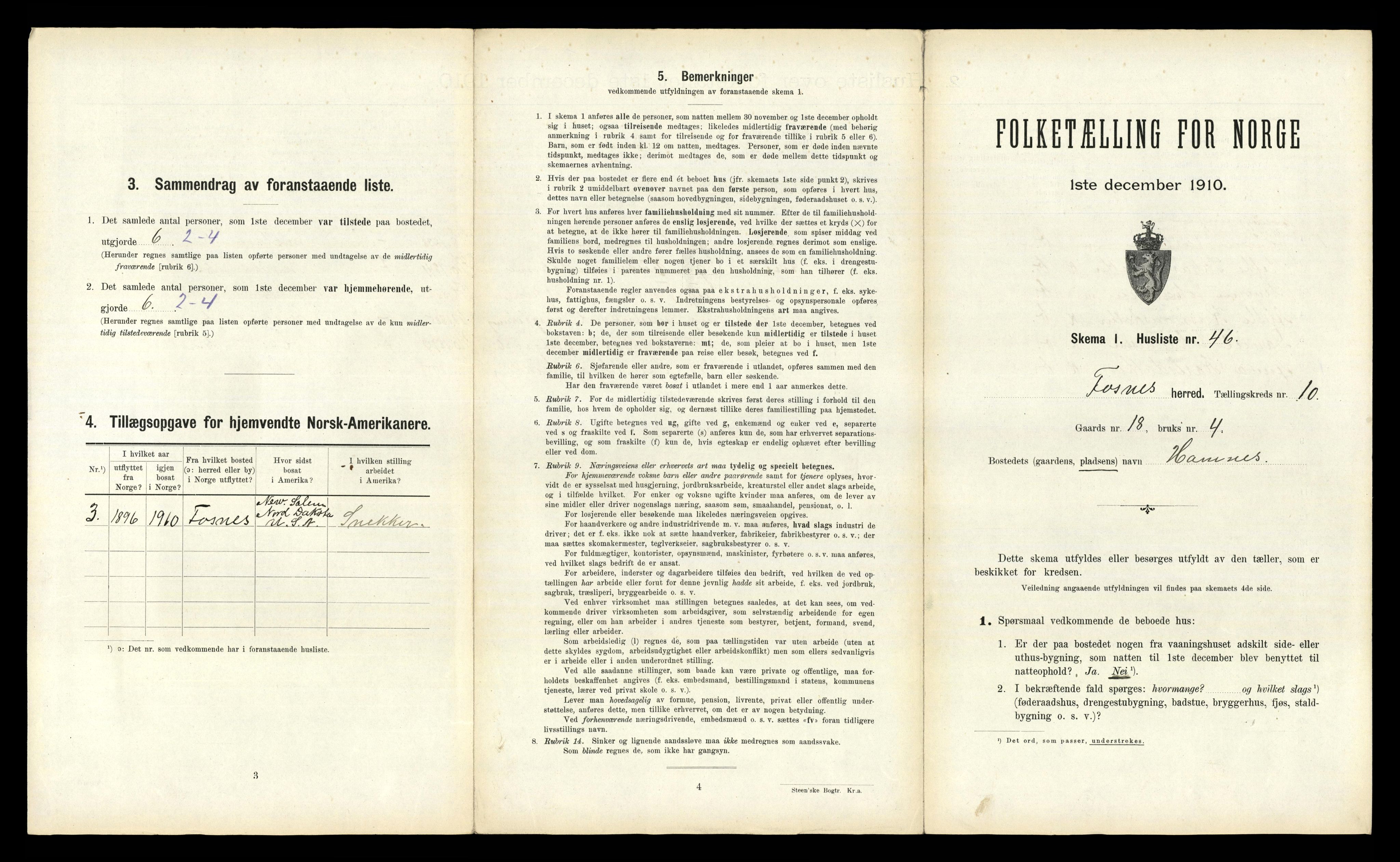 RA, 1910 census for Fosnes, 1910, p. 741